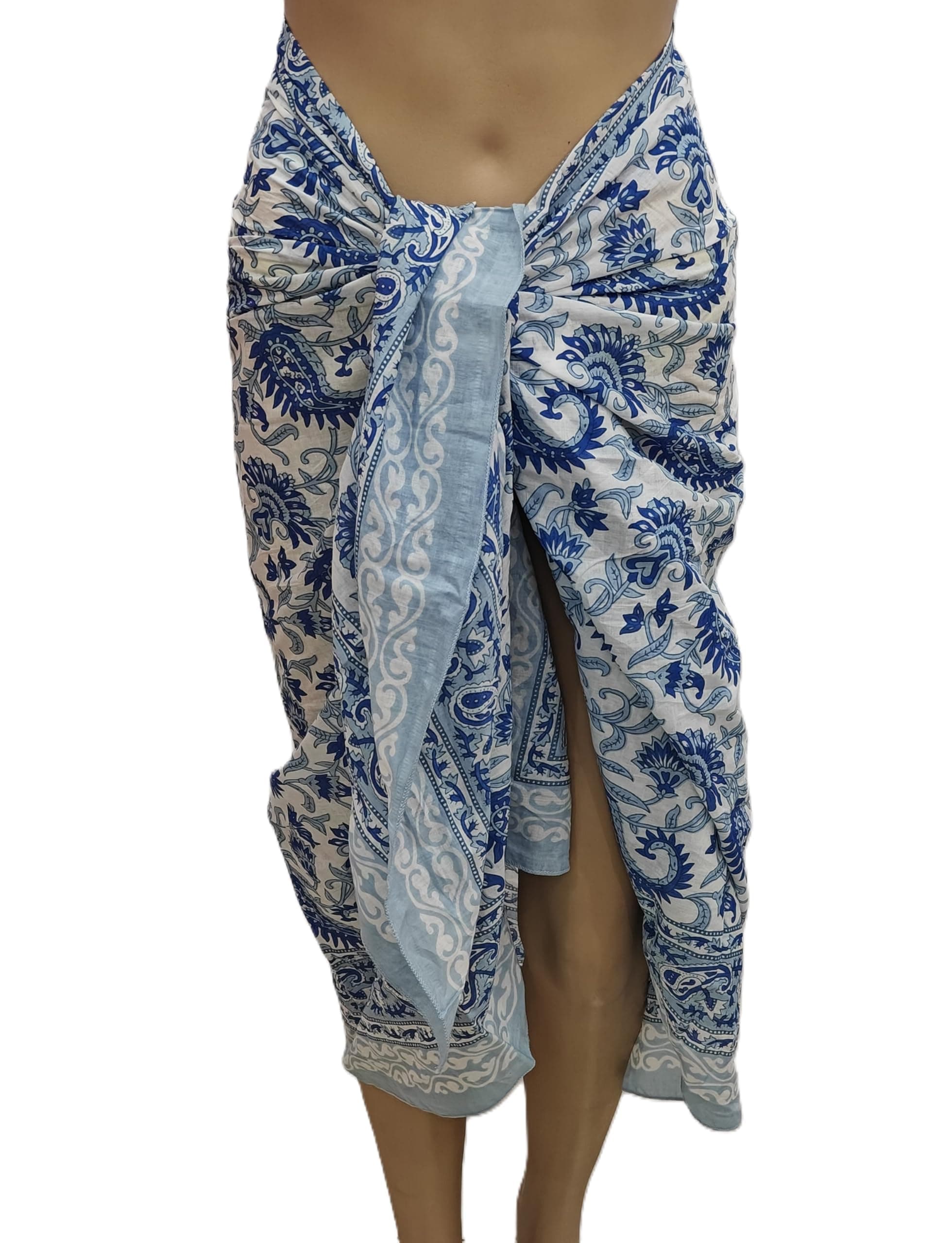 100% Cotton Hand Block Print Pareo Sarong Swimsuit Wrap Skirt Cover Up Long Women’s Apparel Fabric Beach Bikni (73" x 44")