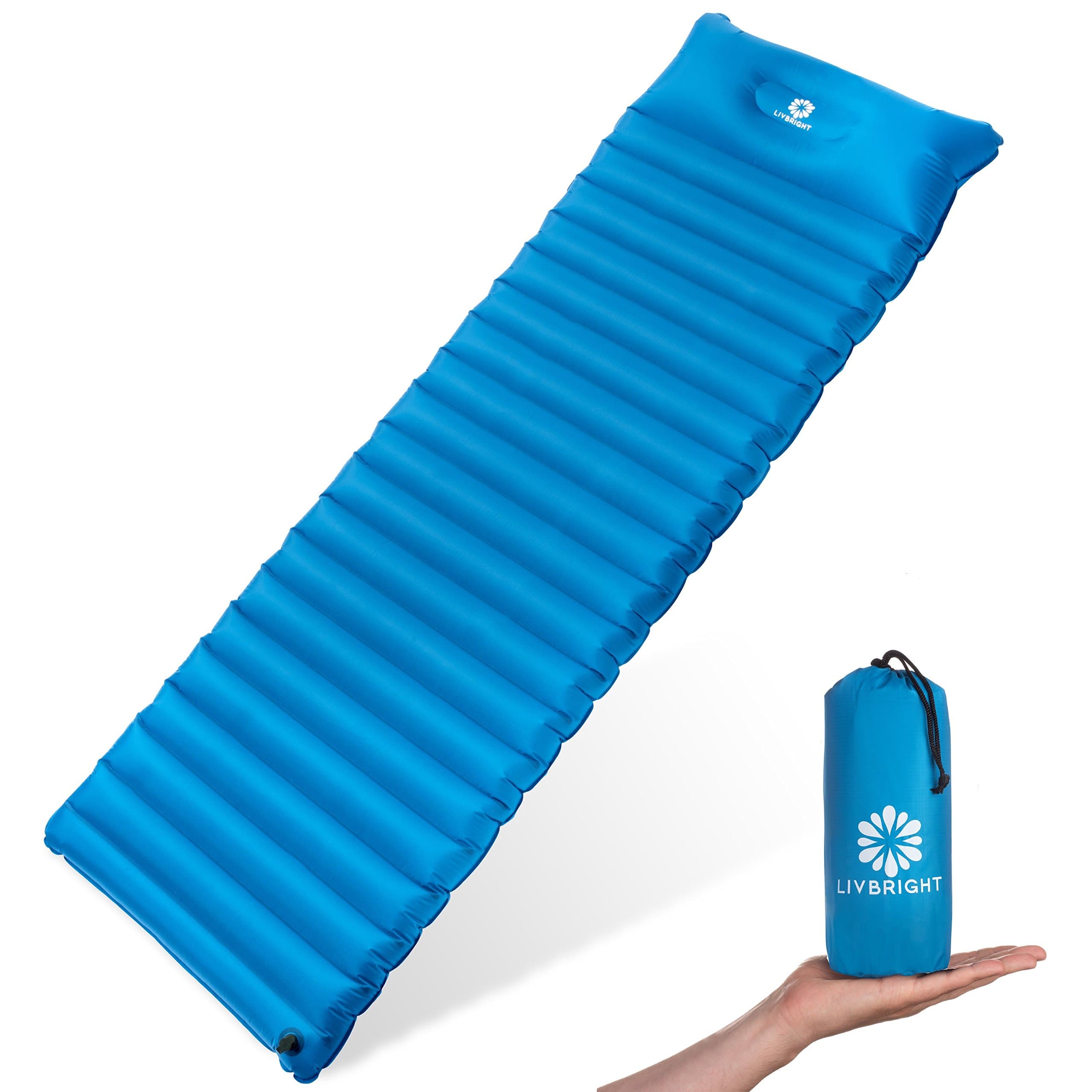 Lightweight Sleeping Pad for Camping, Backpacking, Hiking - Ultralight and Compact Inflatable Air Mattress Pads - Thick and Durable Design with Built-in Pillow for Indoor and Outdoor Use