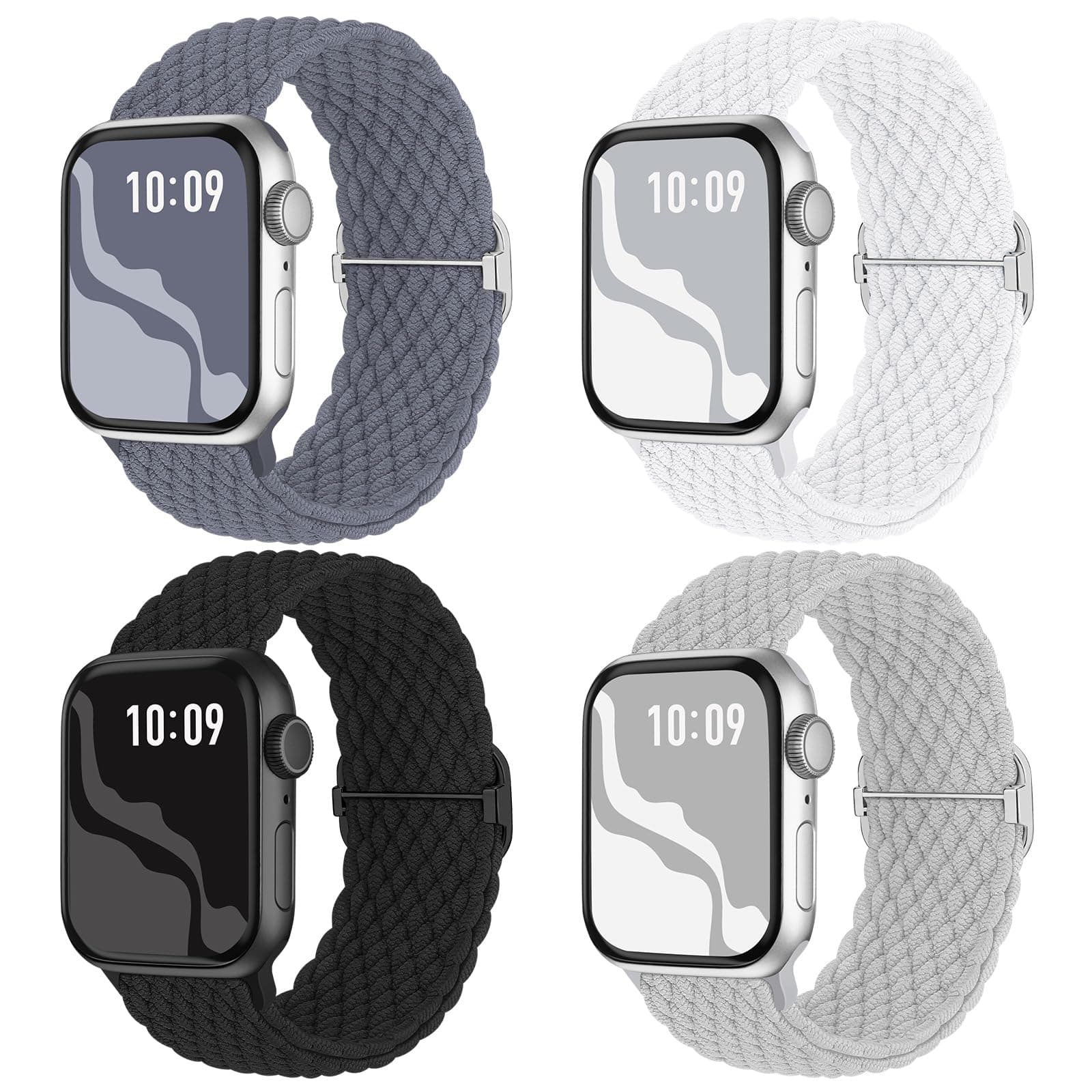 Braided Stretchy Solo Loop Compatible for Apple Watch Band 38mm 40mm 41mm 42mm 44mm 45mm 49mm for Women Men, Nylon Elastic Straps Wristbands for iWatch Series 8 7 6 SE 5 4 3 2 1 Ultra, 4Packs