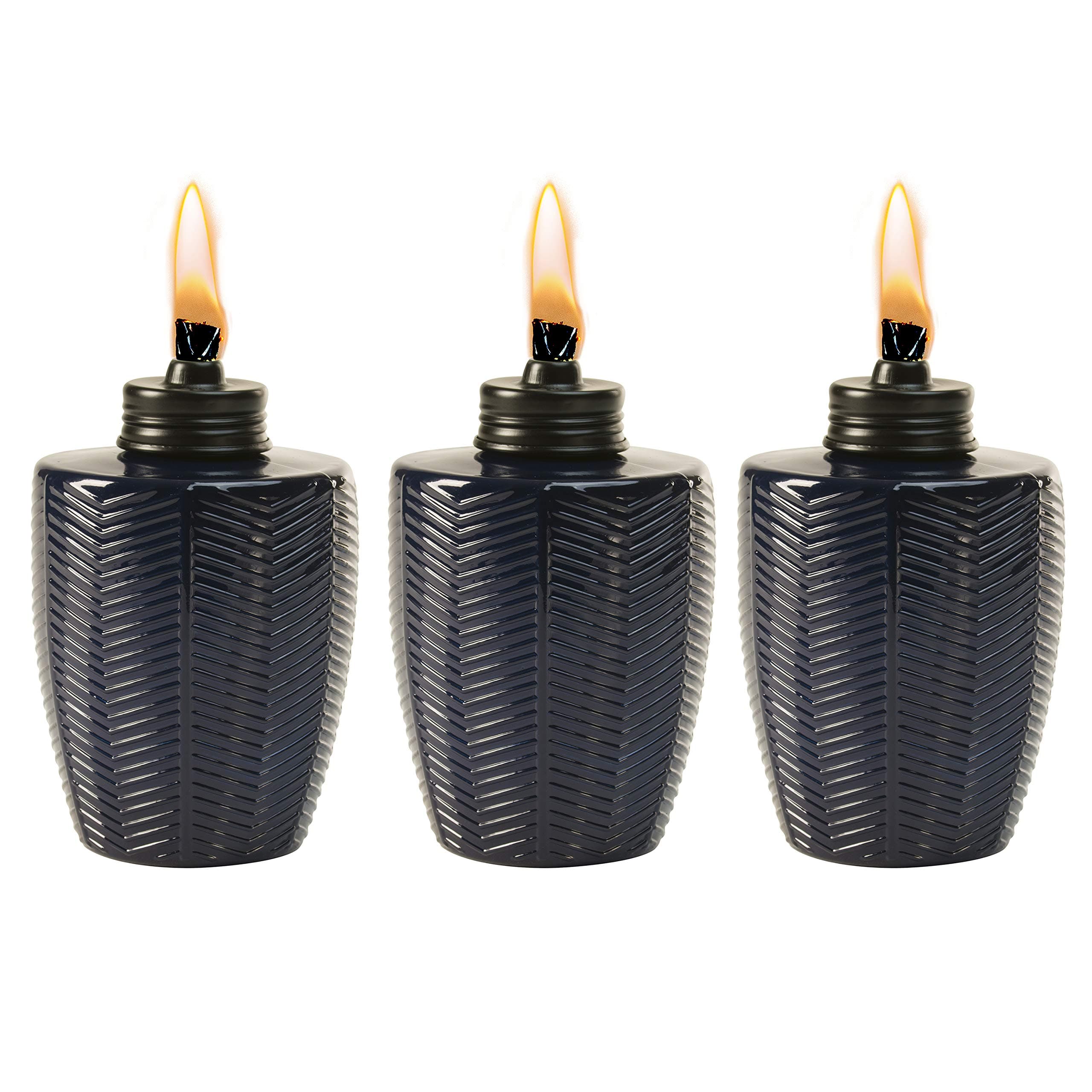TIKI Brand 1118114 3-Pack 5.75 Inch Table Torch Glass Herringbone