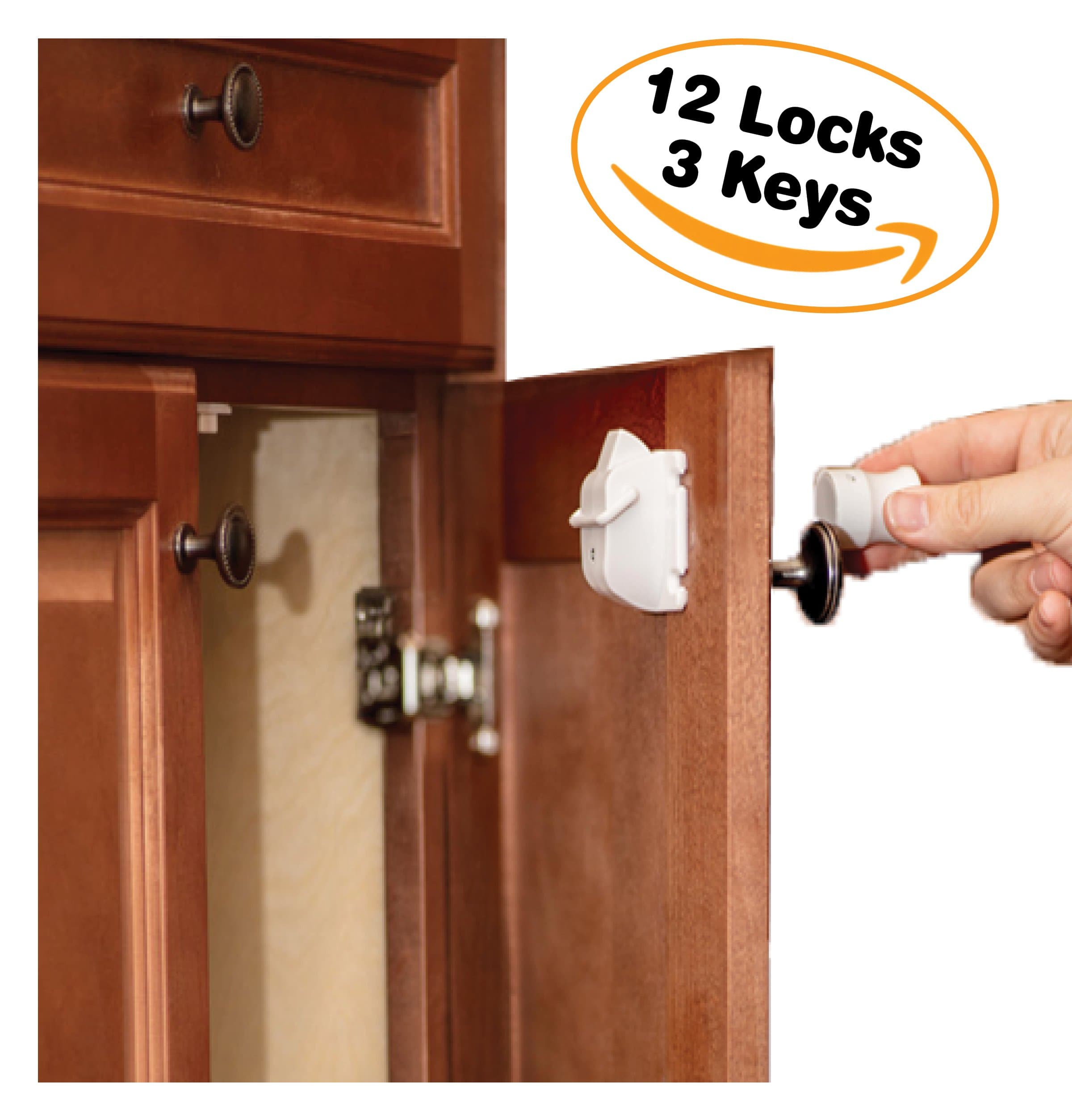 Cabinet Locks Child Safety By Emee Baby, Magnetic, Hidden, Under Cabinet, Keep Kids Safe And Secured, New Improved Design, With Stronger Magnet, Tool & Drill-Free, Easy Installation (12 Locks + 3 Key)