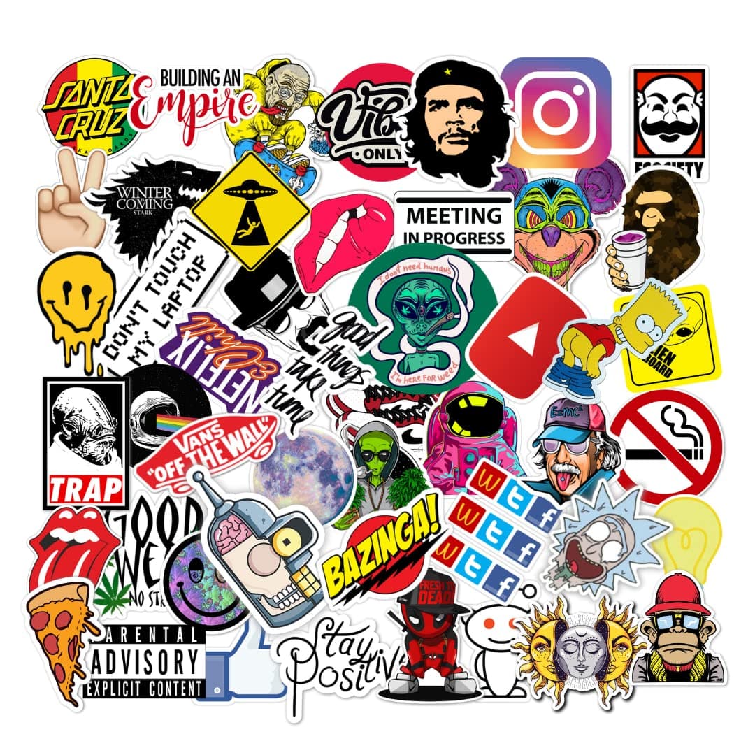 52 Skateboard Sticker Pack – Waterproof Vinyl Stickers for Laptop, Water Bottle, Suitcase, Phone, Helmet, Bike, Bumper – Funny Aesthetic Decals for Teens, Boys, and Adults