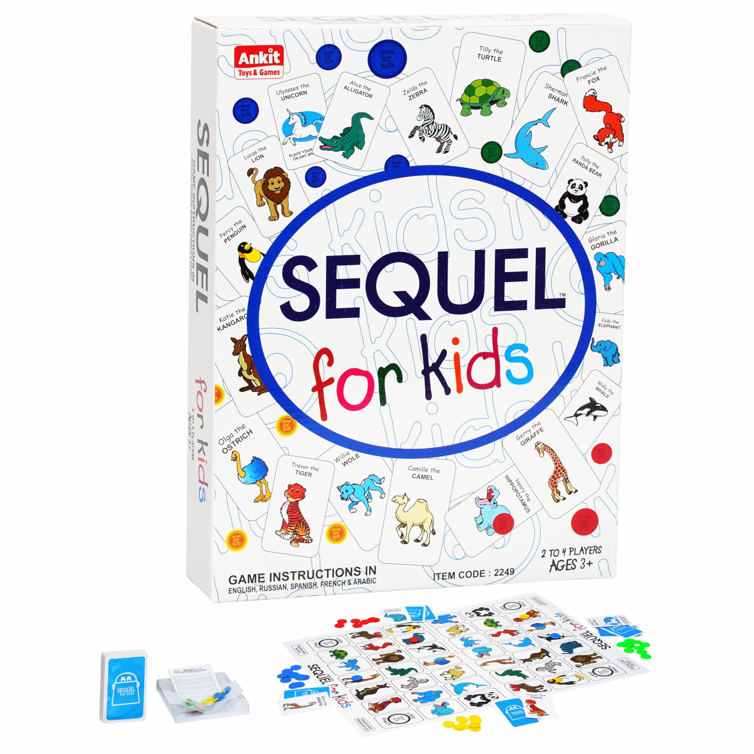 Sequel for Kids Board Game, Make 5 in a Series Sequence Card Game, Plastic Chips & Playing Cards, for Age 6 Years to 99 Years, Family Board Games