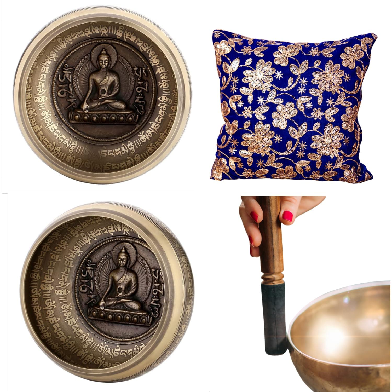 The Healing Store® 5" Tibetan Handmade Unbreakable Singing Bowl Antique Mantra Music instruements Meditation With Mallet, Spiritual Healing, Meditation Singing Bowls For Beginners (brown mantra)