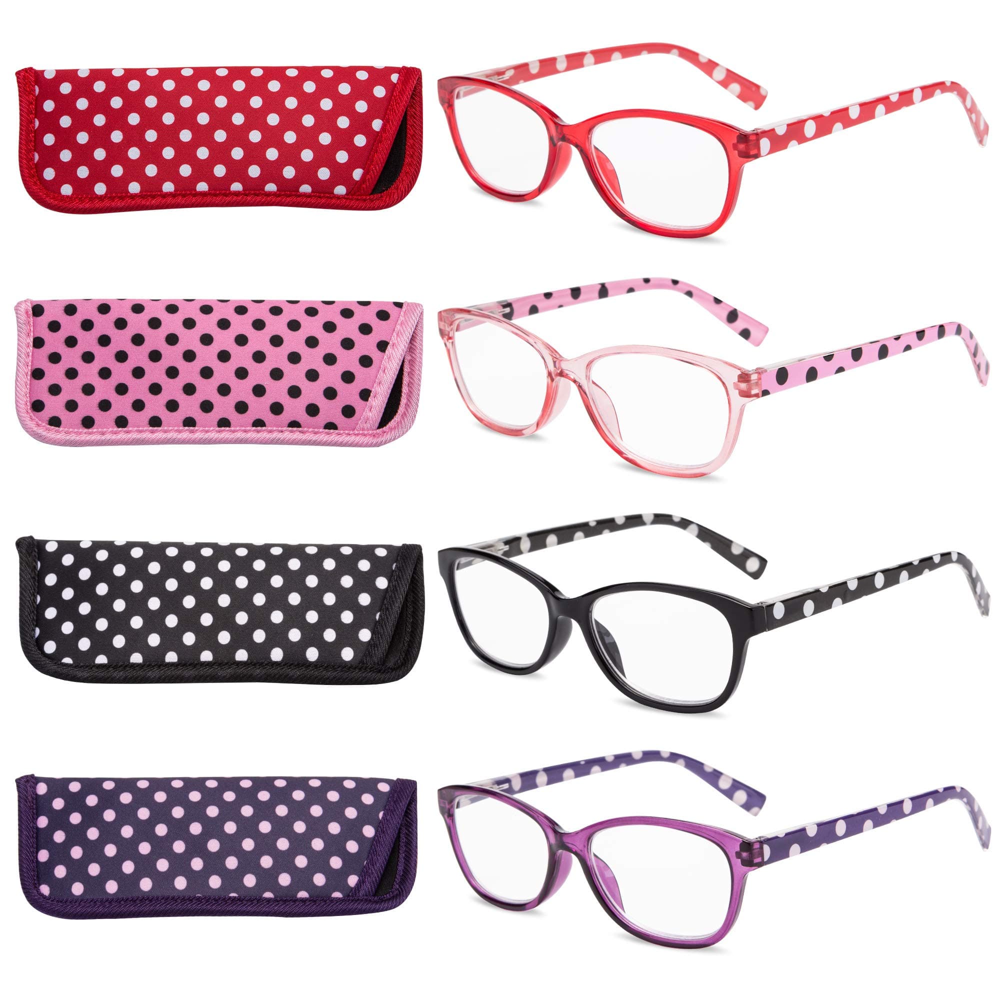 Polka Dots Fashion Ladies Reading Glasses 4 Pairs Spring Hinge Readers for Women