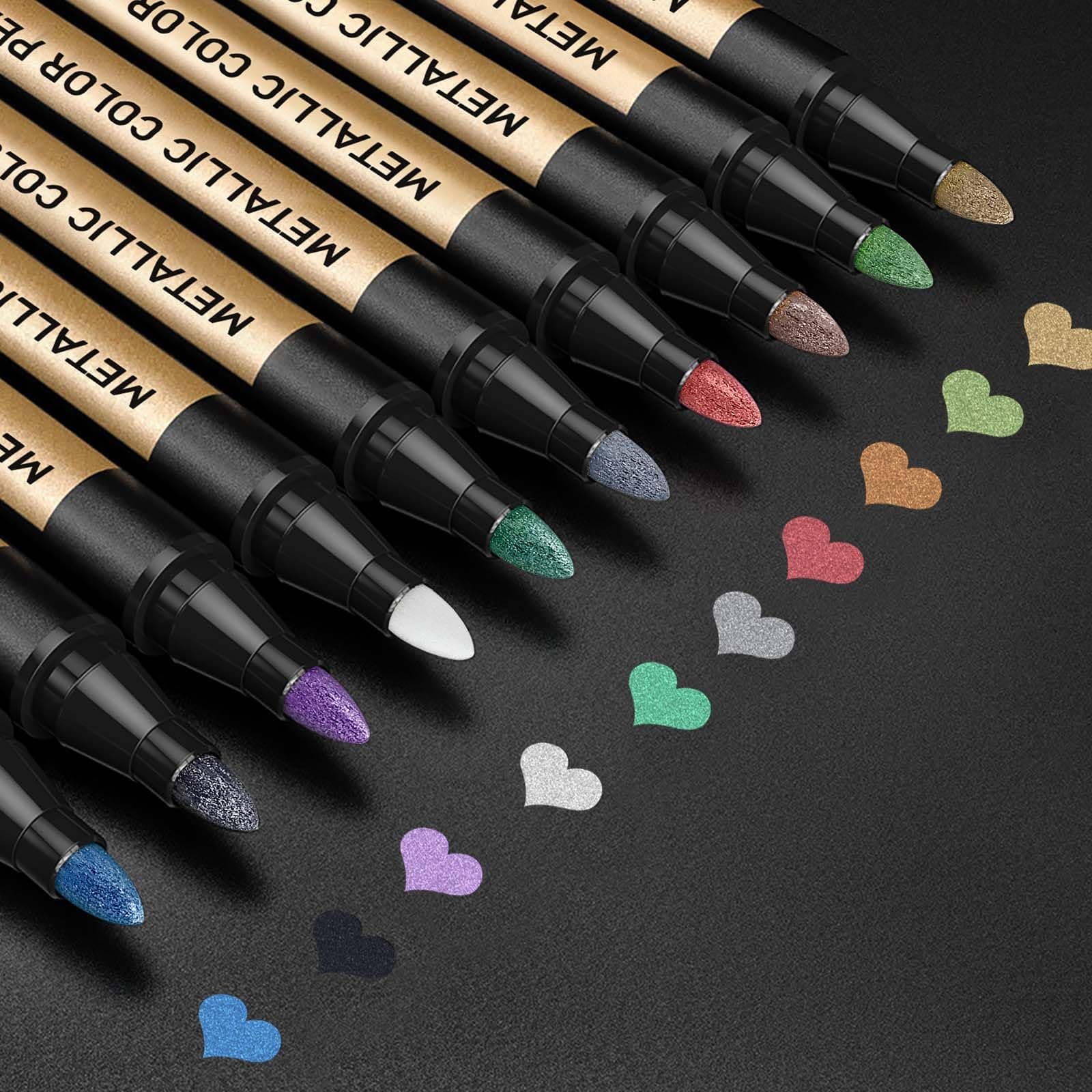 ANYUKE Metallic Marker Pens, High Quality of 10 Set Premium Paint Pen for Christmas Crafts, Photo album Black Paper, Christmas Crafts, Gift Box, Scrapbook, Pen for Painting Stones, Glass, Wood