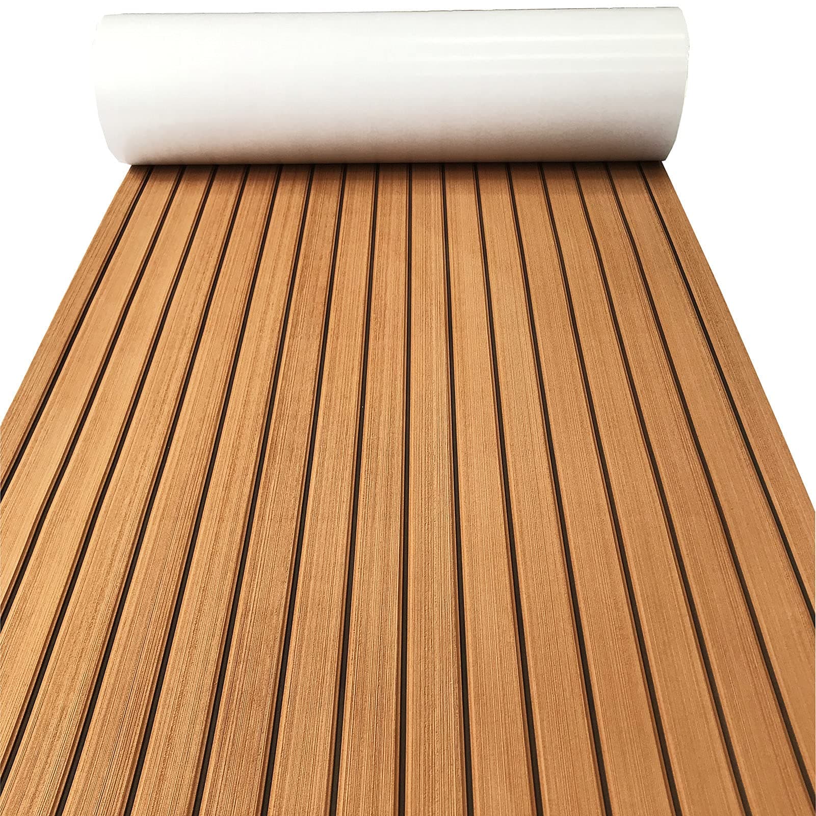 KXKZREN Boat Flooring EVA Foam Decking Sheet Faux Teak Marine Mat Non-Slip Boat Carpet Self-Adhesive Flooring for Jon Boats Motorboat RV Yacht Kayak Swim Platform
