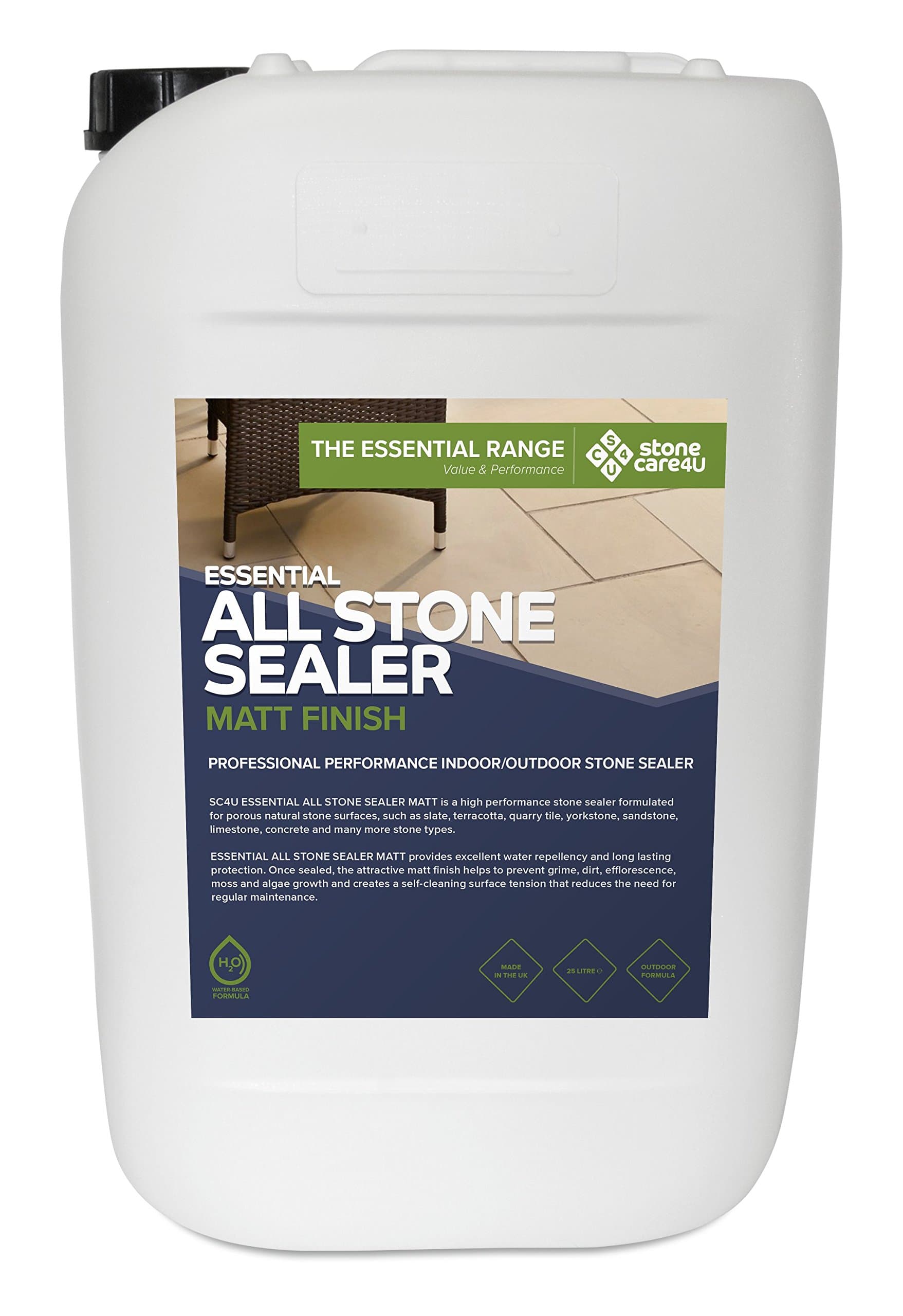 Essential All Stone Sealer MATT (Dry) Finish – Eco Friendly, Highly Effective Sealer for Natural Stone Patio's, Paving or Floors, Easy to Apply (25 Litre)