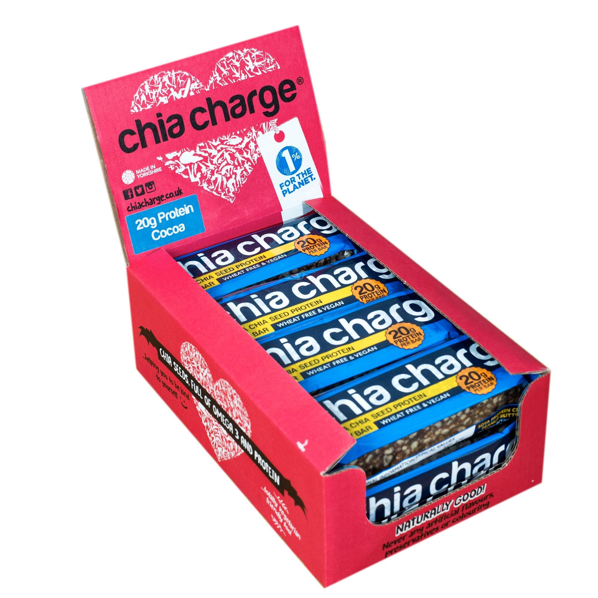 Chia Charge vegan protein bar,palm oil, dairy & gluten free, high protein vegan snacks - 20g plant powered protein per bar - Pack of 10 Cocoa