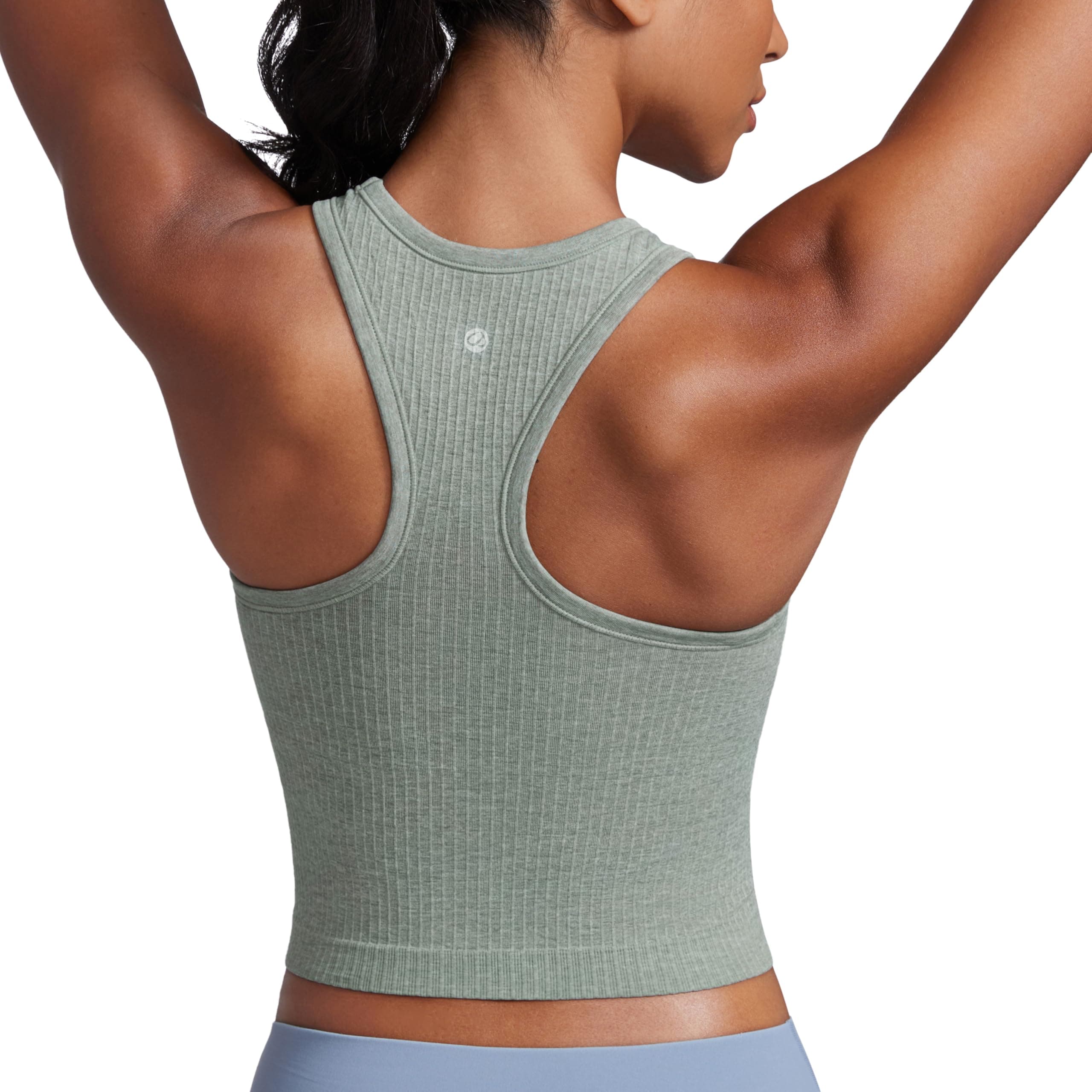 CRZ YOGA Women's Longline Ribbed Crop Tank Top Padded Wireless Racer Back Sports Bra Yoga Vest Tops with Built in Bra