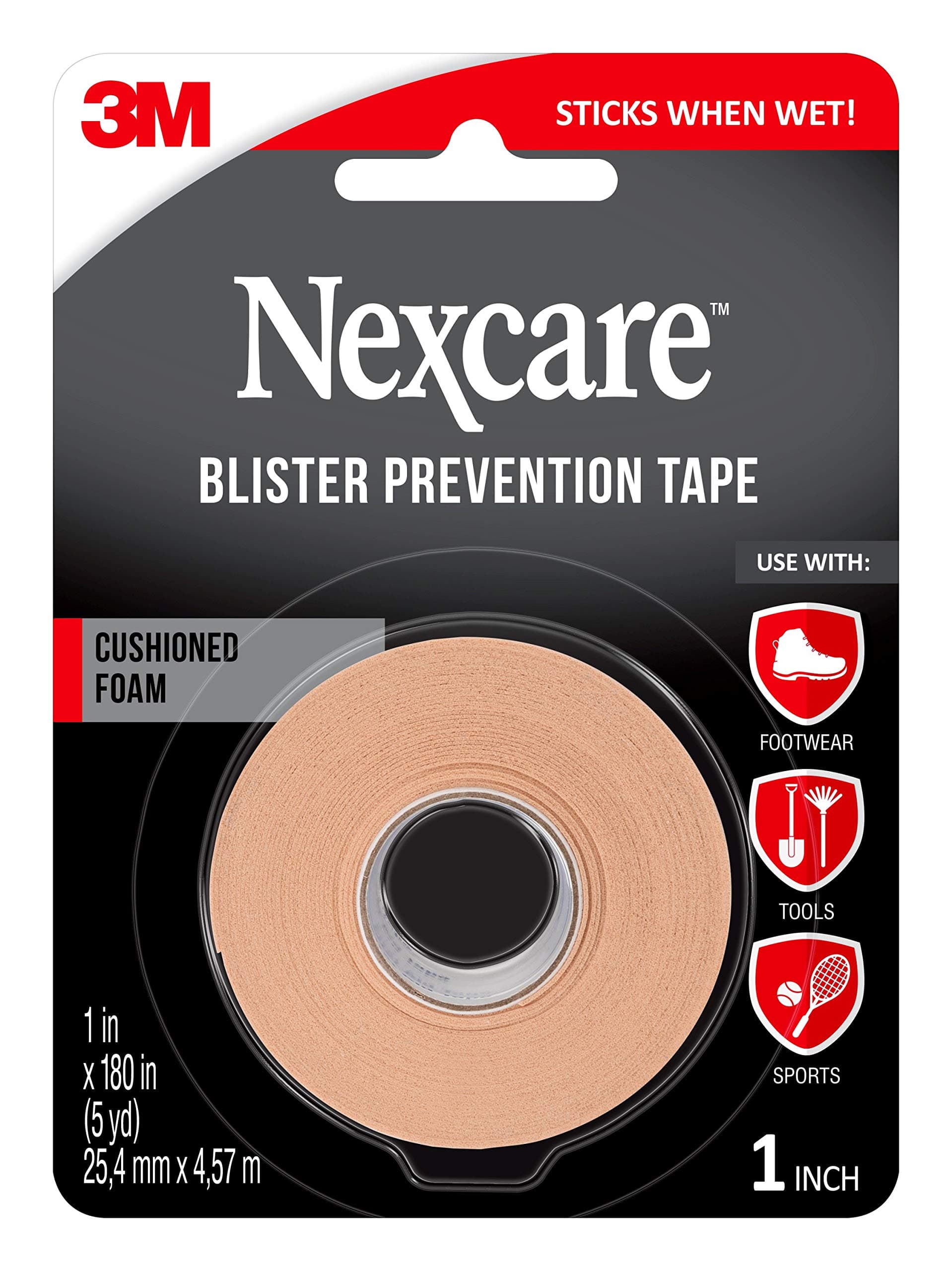 Blister Prevention Tape, Waterproof Foam Medical Tape, Sticks Firmly to Skin to Help Prevent Blisters - 1 In x 5 Yds, 1 Roll of Tape