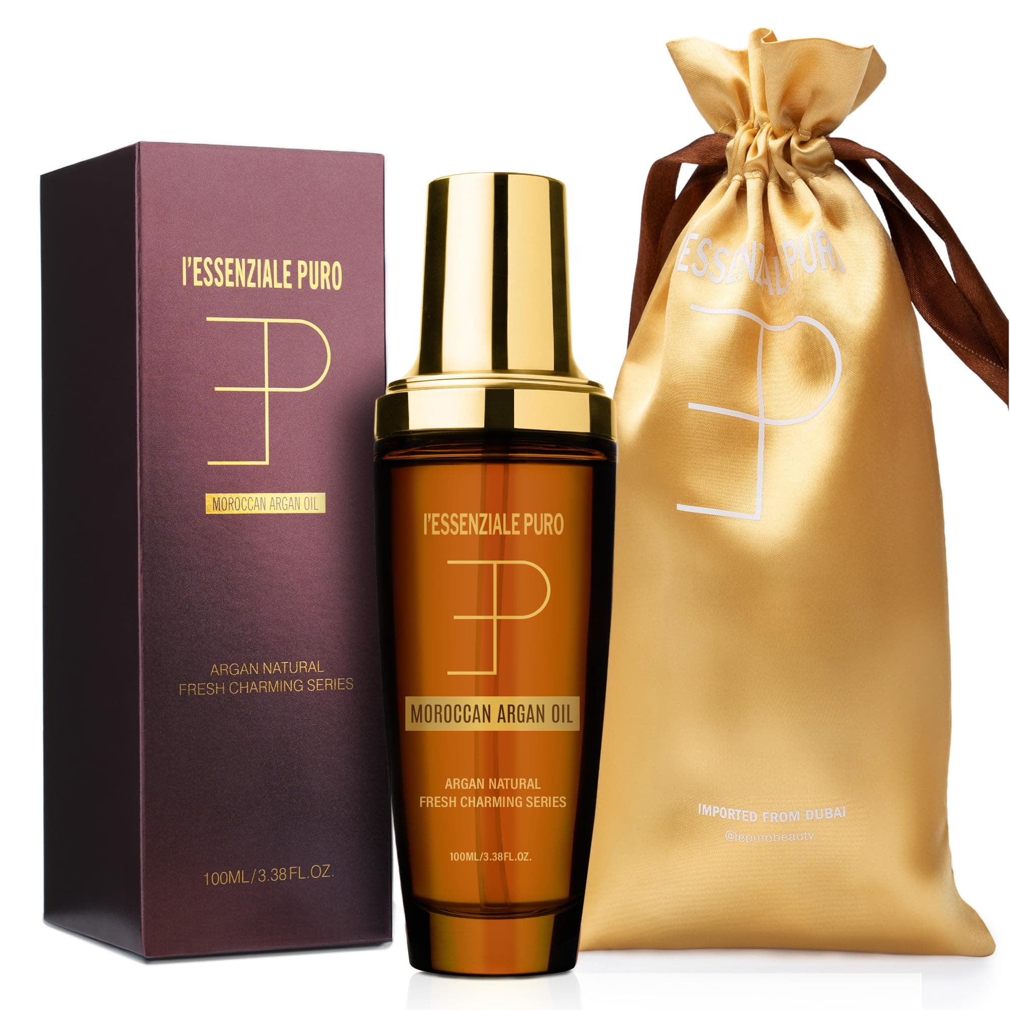 Dubai Premium Moroccan Argan Hair Oil & Body Elixir - Lightweight Treatment for Dry Damaged Hair, Split Ends - Controls Frizz, Boosts Shine, Hydrates Skin - 100 mL (3.38 Fl Oz)