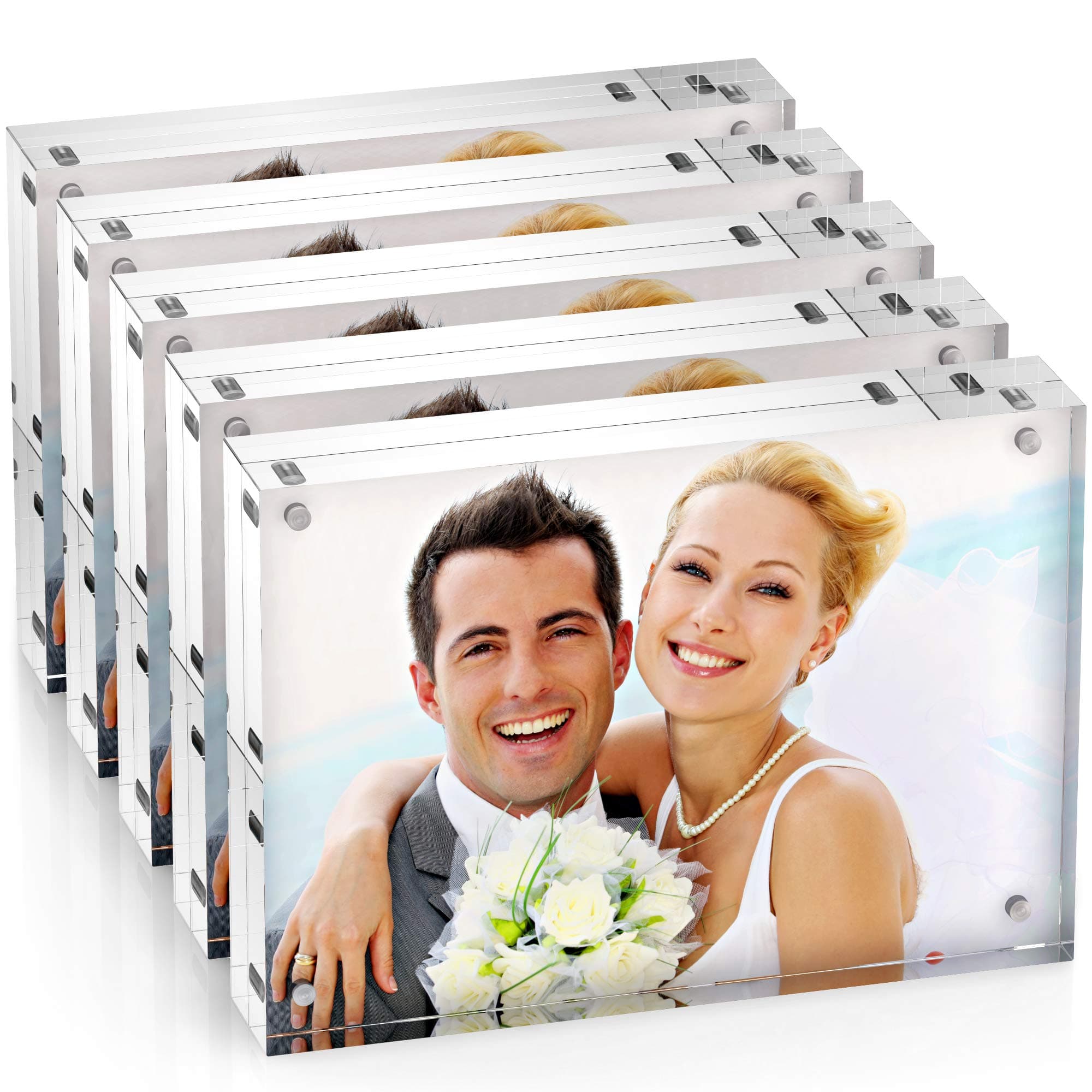 unum Clear Acrylic 4x6 Picture Frame Magnetic Floating Picture Frames/Photo Display Stands - Frameless Double Sided Photo Holder - 4 x 6 Inch Acrylic Block Frame for a Desk, Shelf or Table (5)