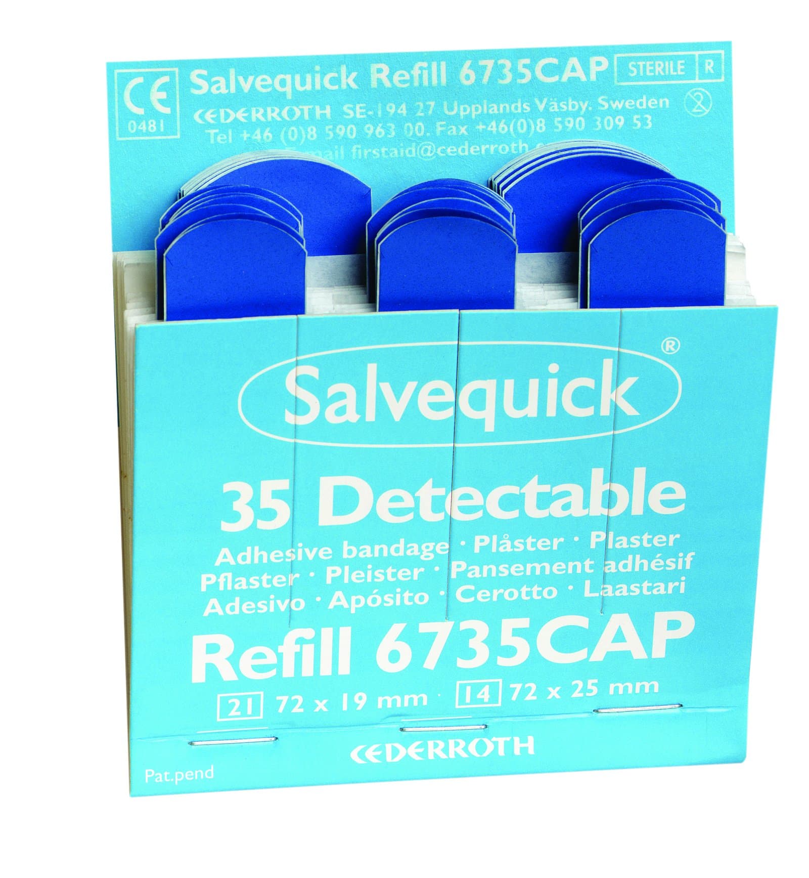 Salvequick Blue Cederroth Detectable Plasters - Pack of 6 x 35 (210)