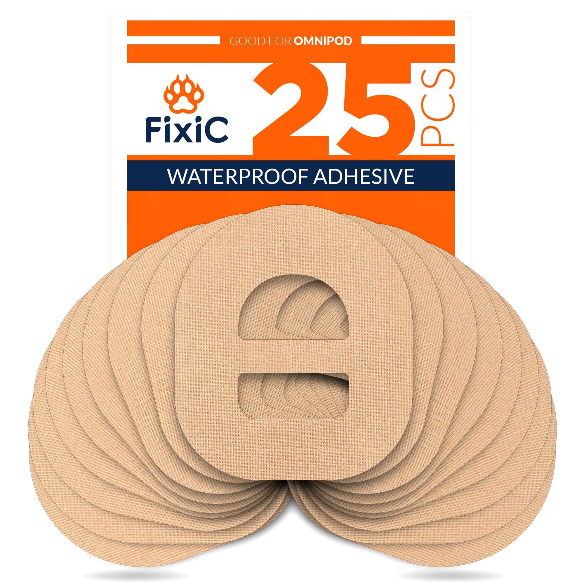 Fixic - 25 Pack - Adhesive Patches - Perfect for Omnipod - The Best Waterproof Adhesive Covers for Omnipod Sensors - Pre-Cut Back Paper - Long Fixation for Your Sensor!