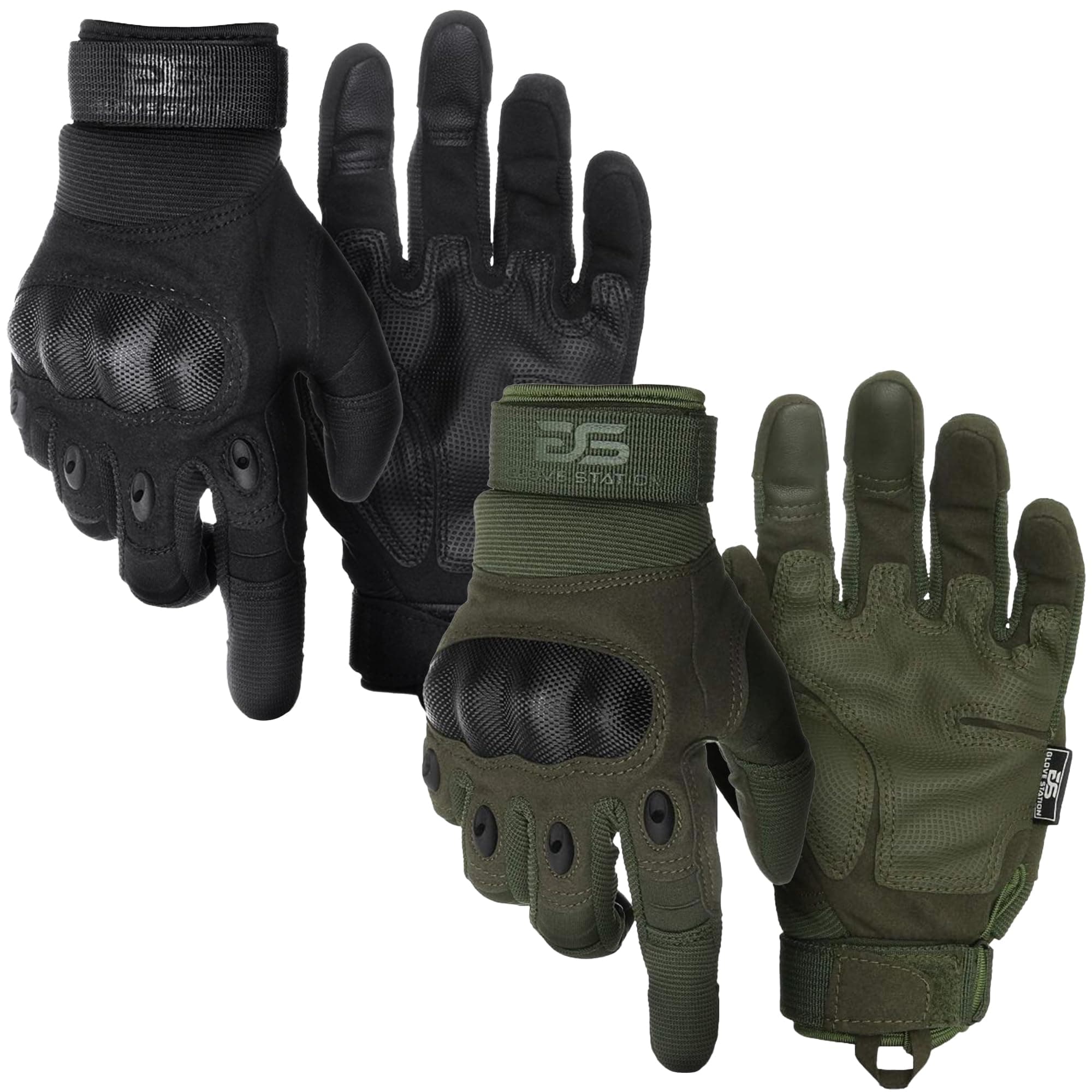 Glove Station Tactical Gloves for Men – Touchscreen Utility Gear with Hard Knuckle Protection Used in Motorcycle, Airsoft, Combat, Police, Shooting & Outdoor Work Black & Green Small