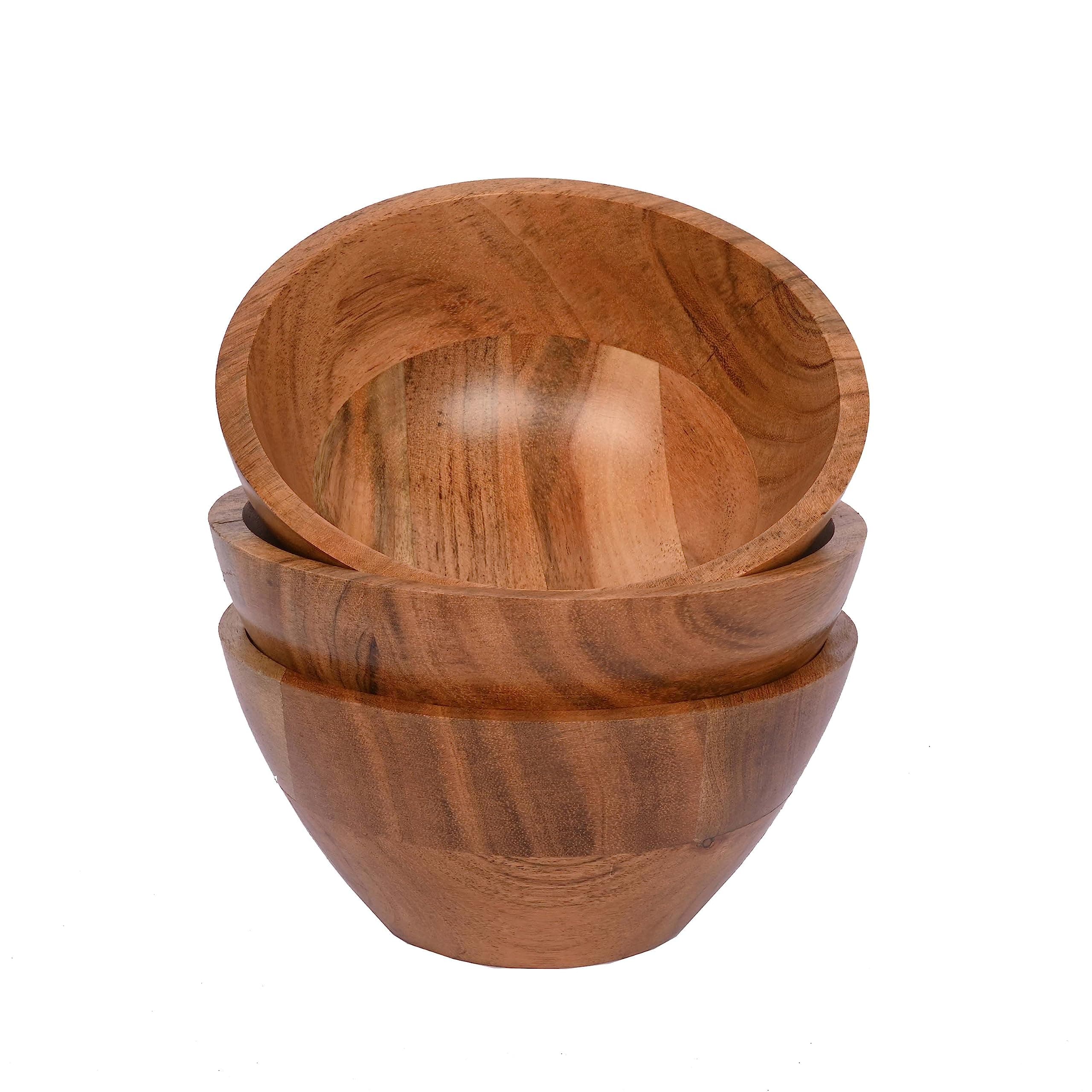Acacia Wood Bowl Set for Kitchen Serving Bowls for Entertaining Small Snack Bowls Set Kitchen Counter, Candy Bowl Serving Bowls (15.24cm x 15.24cm x 6.98cm), (Set of 3)