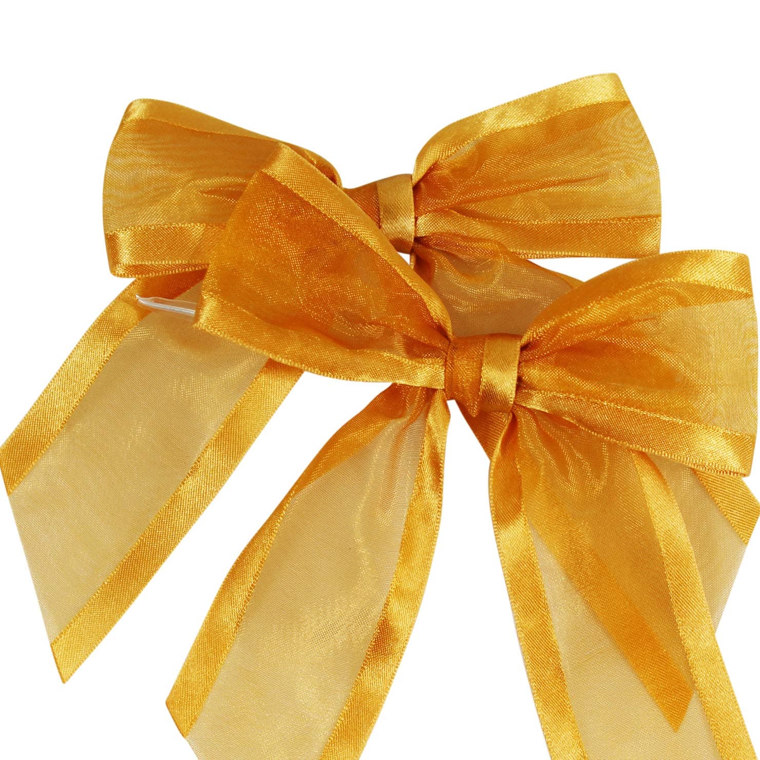 Gold Pre-Tied Organza Bows with Twist Ties. Pack of 12 Satin-Edged Fabric Bows Made of 1-1/2" Ribbon. Bow Measures 4" Wide (12, Gold)