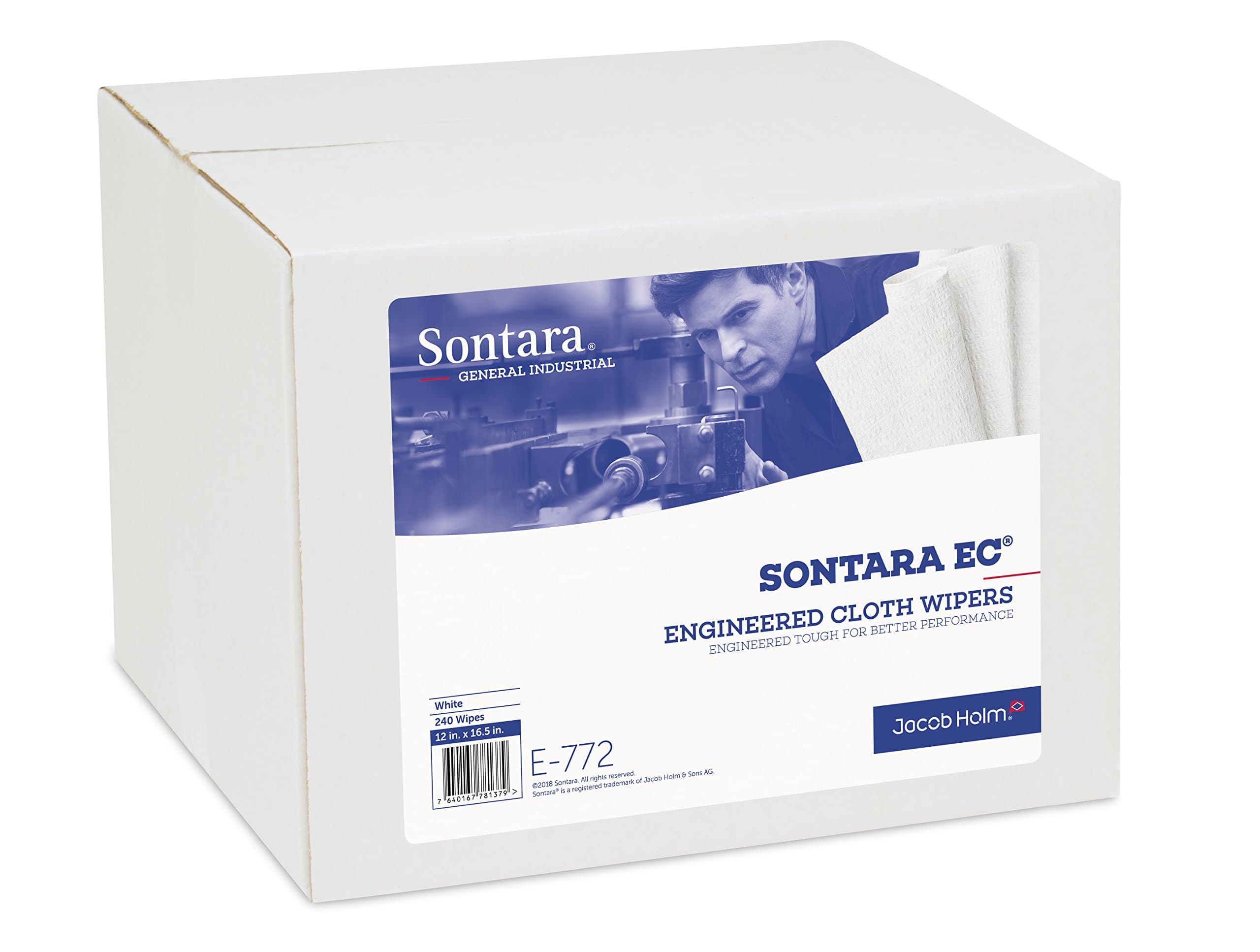 Engineered Cloth Wipers, E772, White, 12" x 16.5", (Total of 240 Wipes), (Case of 2 Boxes, 120 Wipes Per Box)