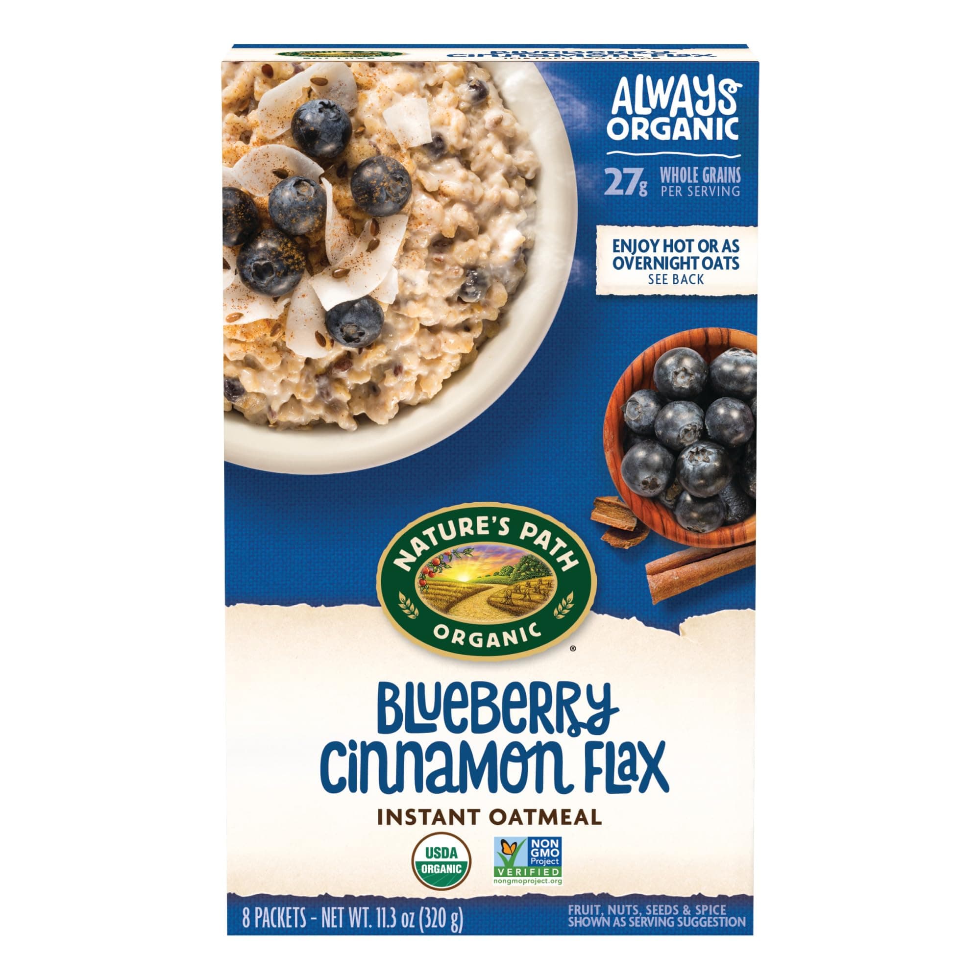 Nature's Path Organic Blueberry Cinnamon Flax Instant Oatmeal, 11.3 oz (Pack of 6), Non-GMO