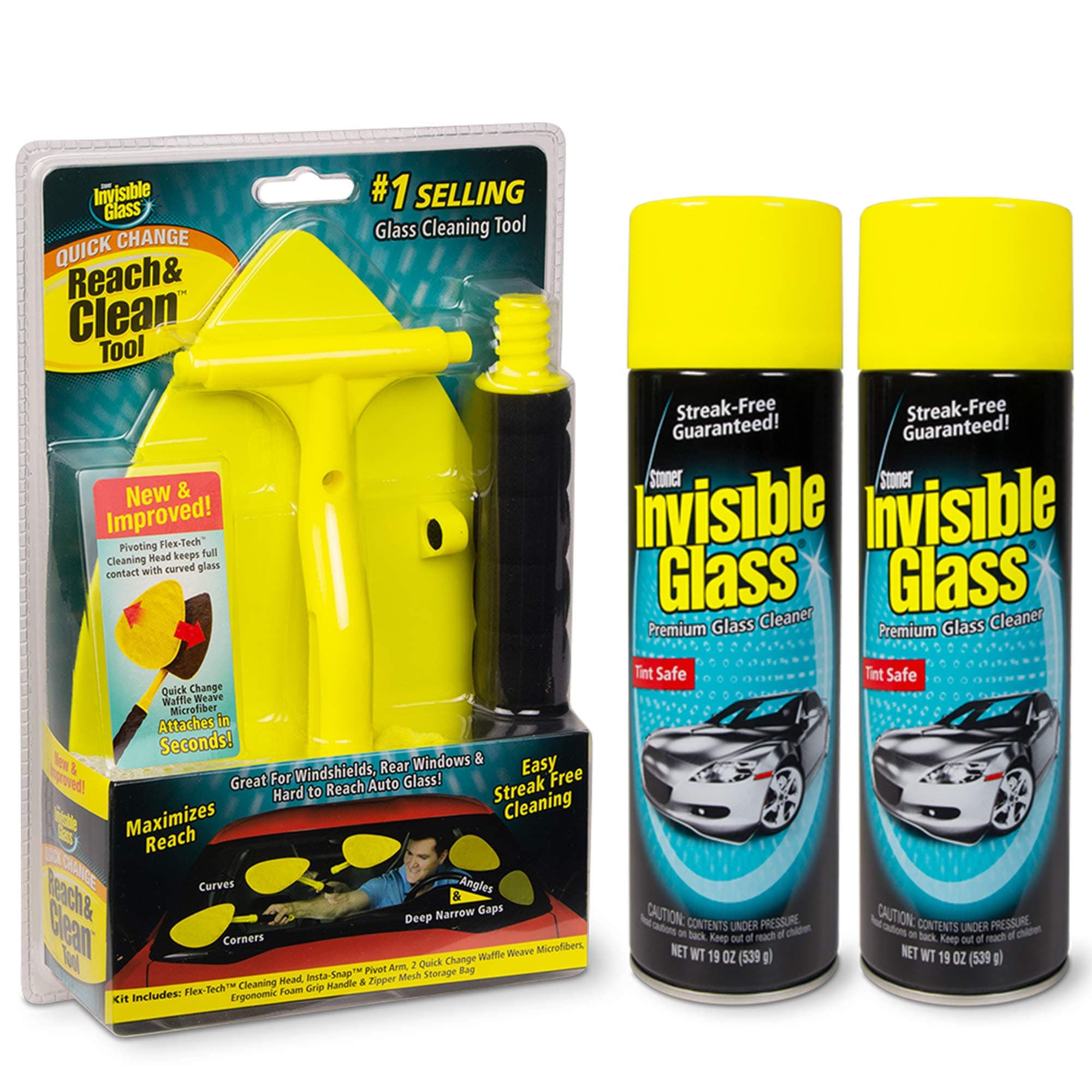 Invisible GlassStoner Car Care 1 Window and Windshield Kit Reach and Clean Tool (95160) with 2 Cleaner (91164), 38. Fluid_Ounces