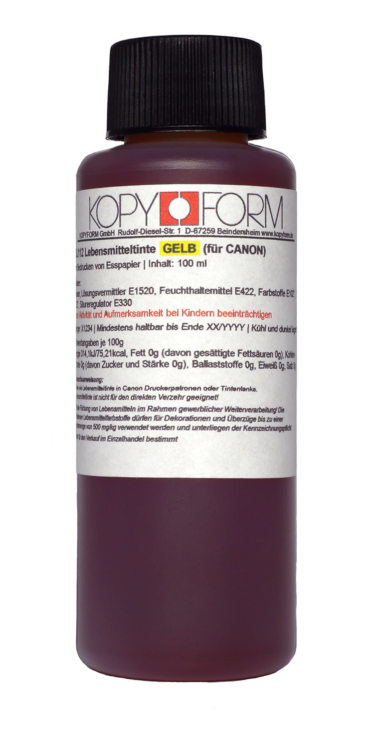 KOPYFORM Edible Ink Yellow, 100ml, for Canon Printers (KOL112)