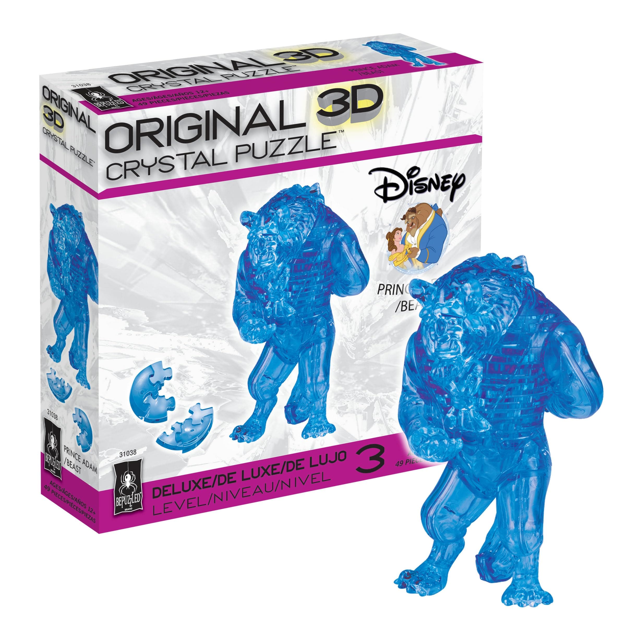 BepuzzledDeluxe 3D Crystal Jigsaw Puzzle - Prince Adam Disney Beauty & The Beast Brain Teaser, Fun Decoration for Kids Age 12 and Up, 49 Pieces (Level 3) , Blue