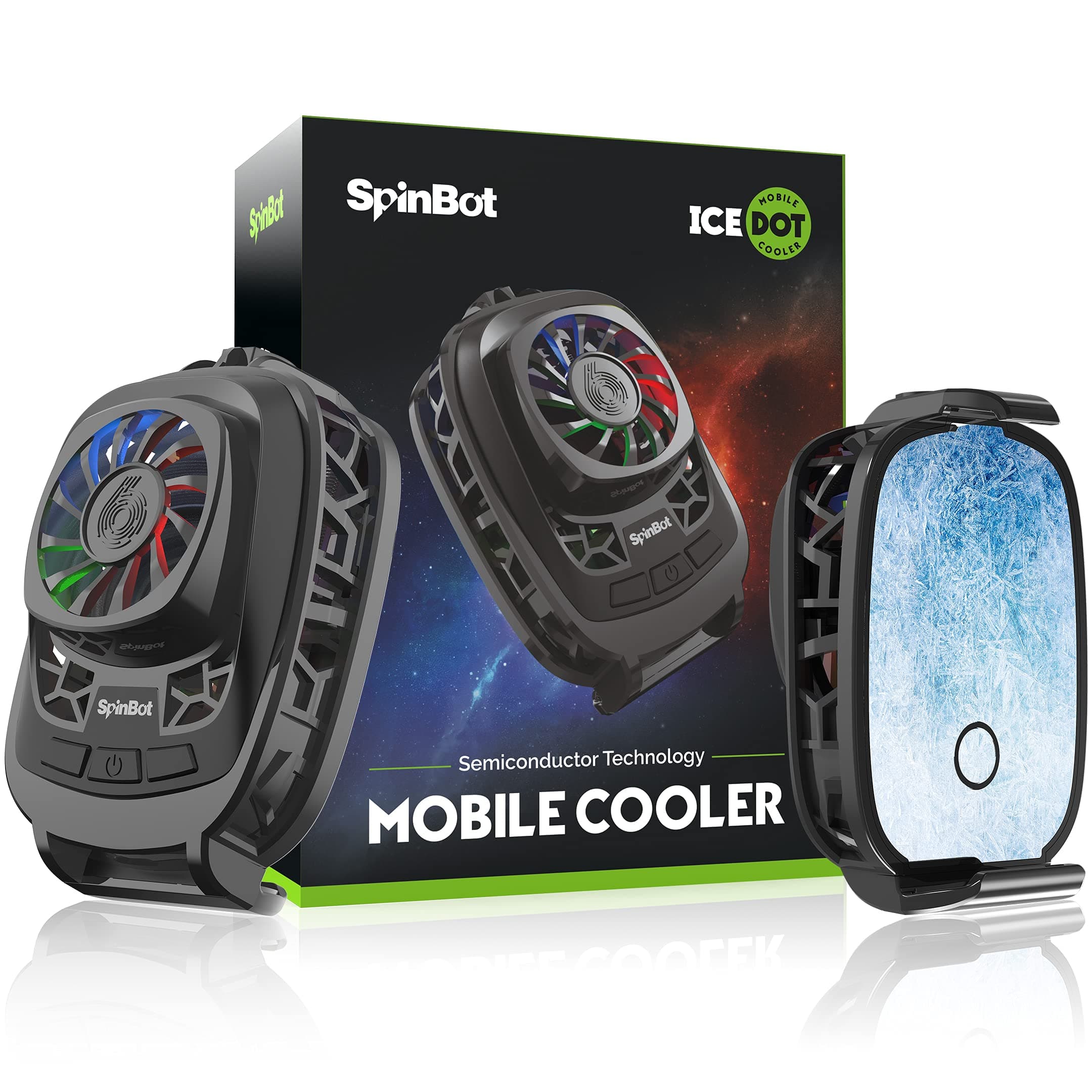 SpinBot IceDot Semiconductor Technology Mobile Phone Cooler Gaming Fan for Instant Cooling- Android and iPhones Compatible- (Black)