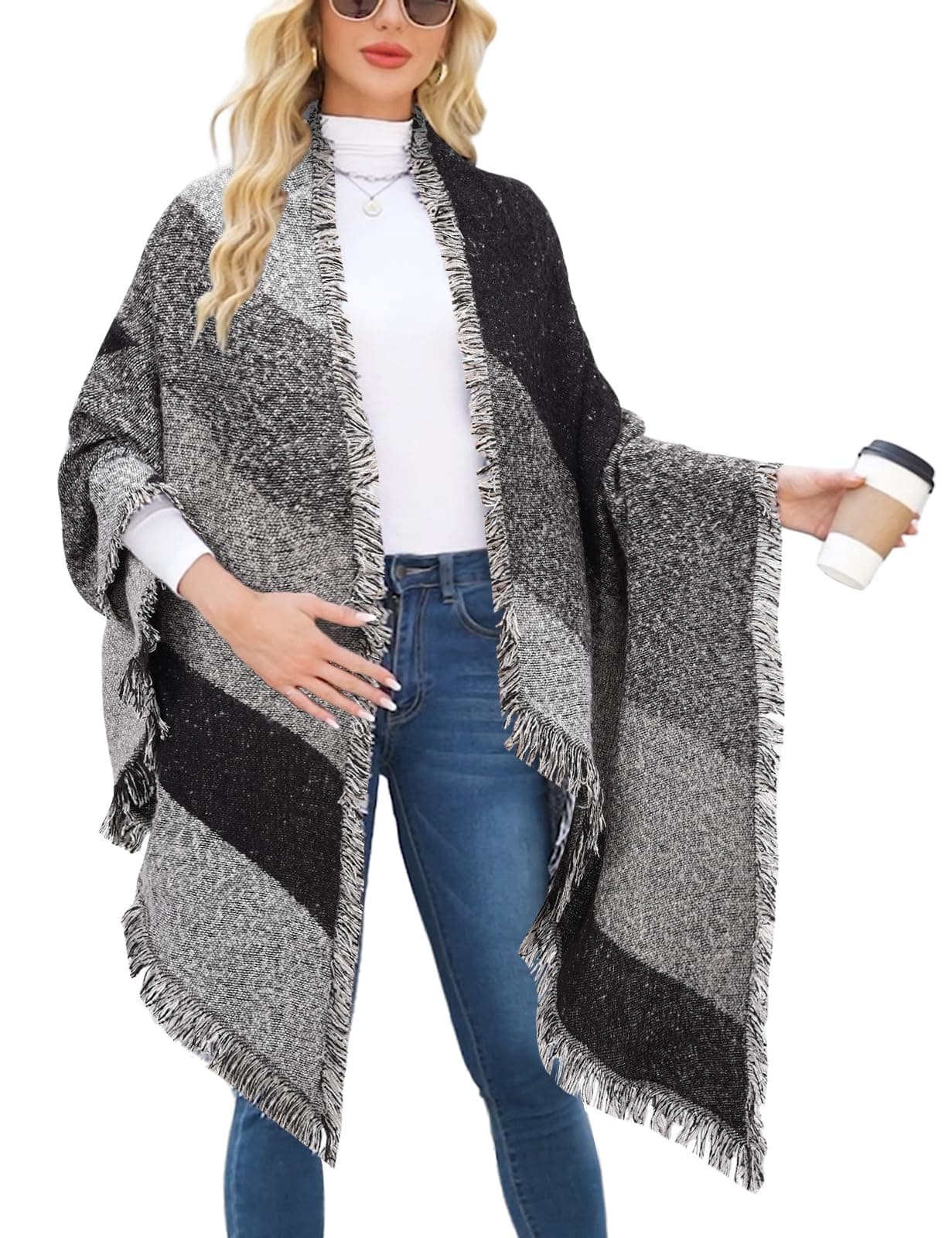 Women Large Oversized Scarf Pashmina Wrap Poncho Thick Style Scarf Patchwork Cape Shawl