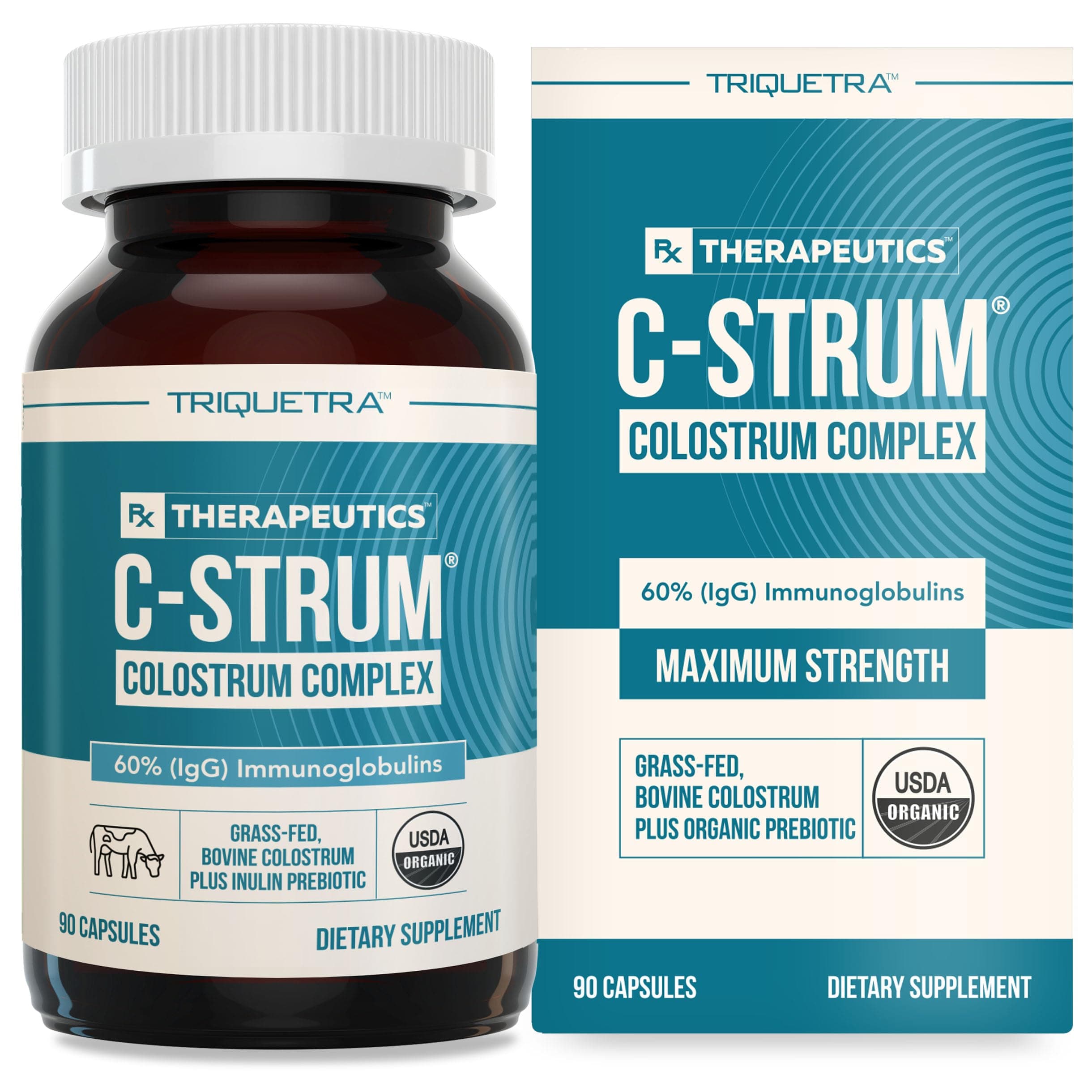 C-Strum® Organic Bovine Colostrum Supplement, 60% igG, First Milking, Grass Fed, Max Strength Colostrum Capsules from German Dairy Cows - Gut, Immunity, Skin & Hair Support (90 count)