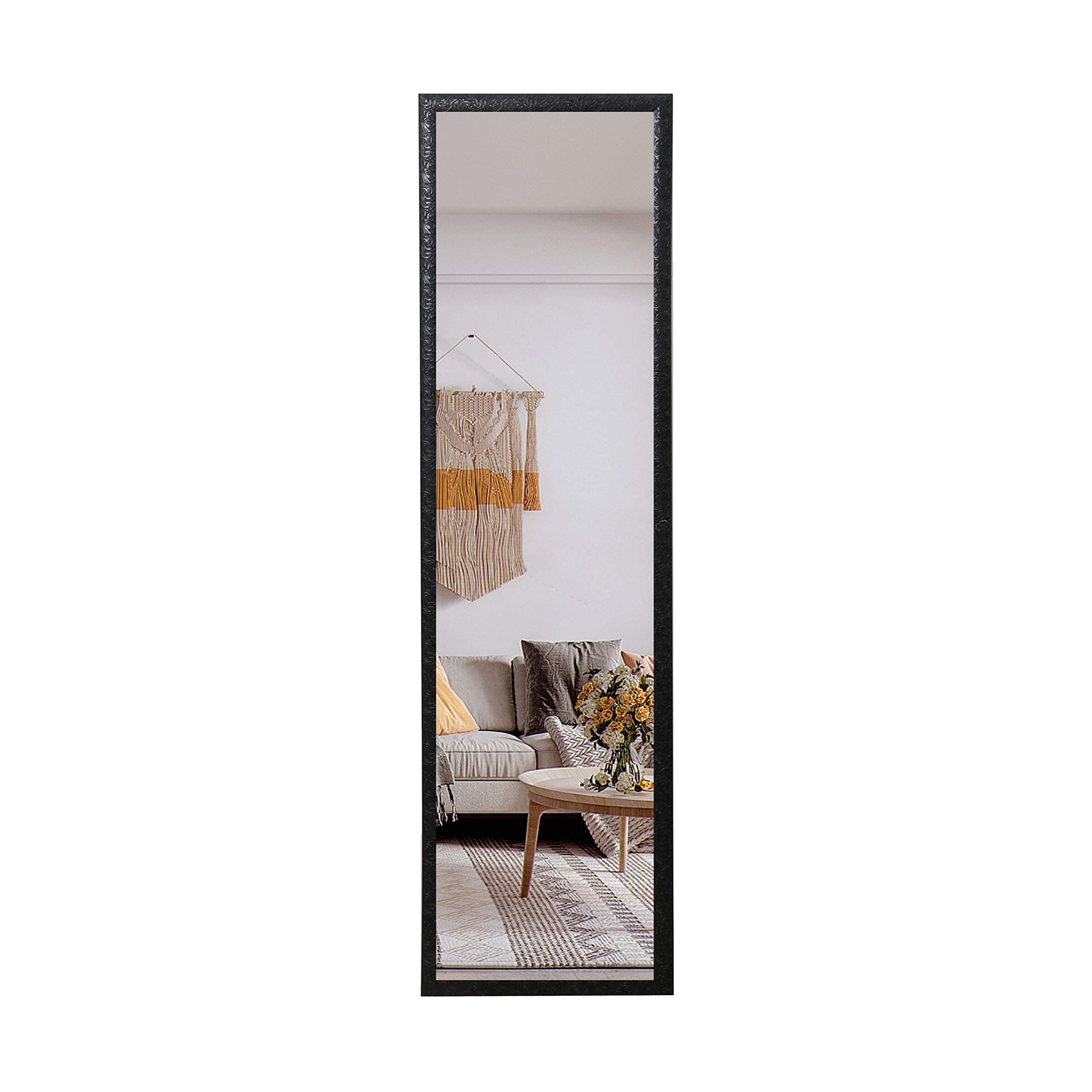 LFT HUIMEI2Y Door Mirror Full Length, Wall-Mounted Mirror Rectangle Tall with Engraving Frame for Bedroom, Living Room, Dressing Room, Black 50" x14"