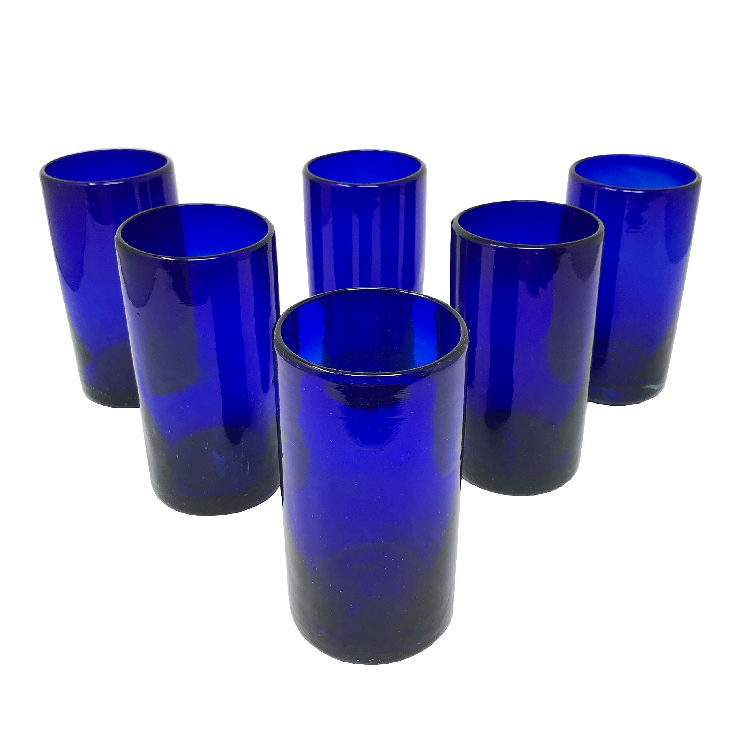 LA MEXICANA Mexican Hand Blown Drinking Glasses Cobalt Blue Recycled Glass, 16 oz. (set of 6), Blue Style
