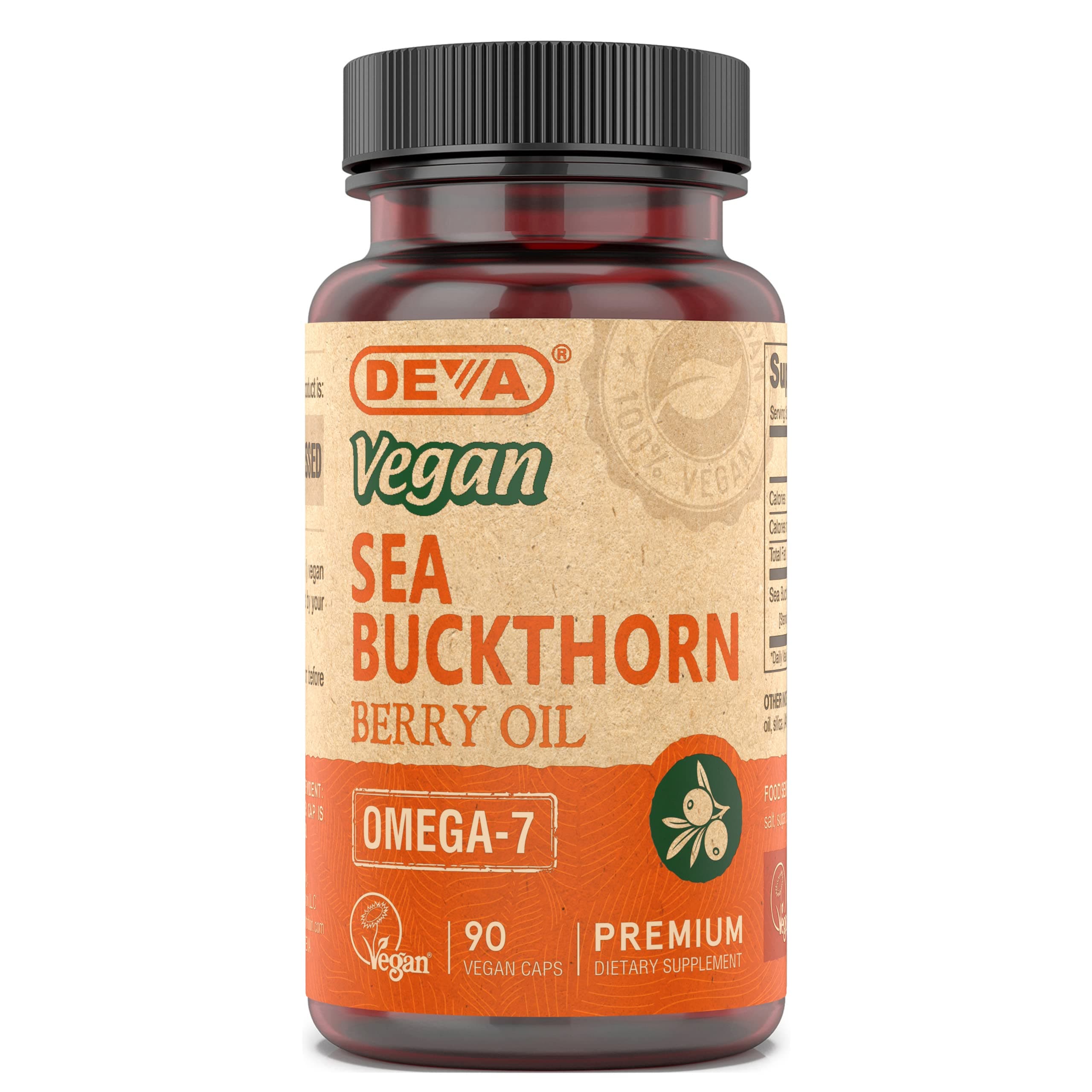 DEVA Vegan Sea Buckthorn, Berry Oil 500mg, Cold-Pressed, Unrefined, Rich in Omega-7, 90 Capsules, 1-Pack