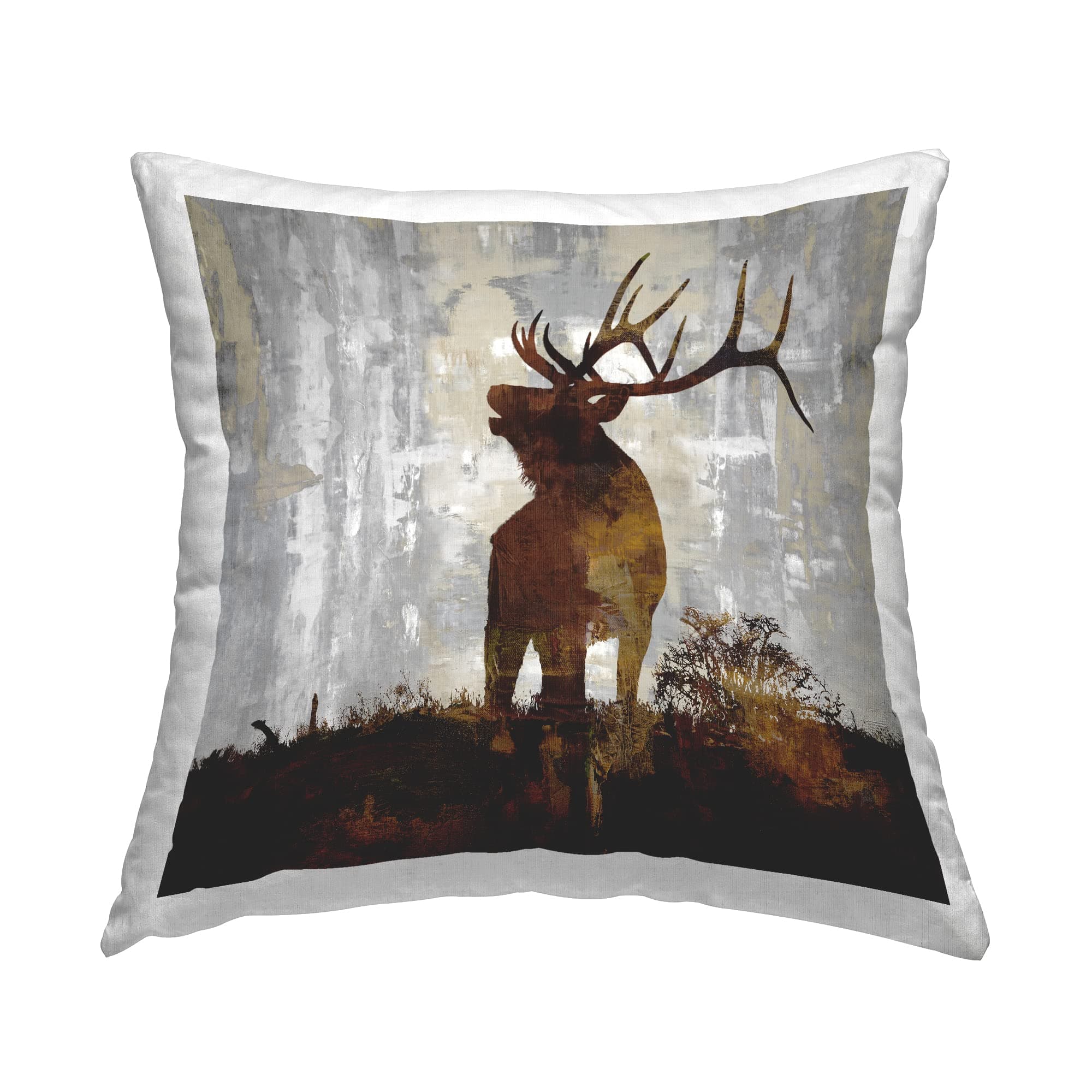 Stupell IndustriesForest Buck Antlers Silhouette Design by Carl Colburn Throw Pillow, 18 x 18, Brown