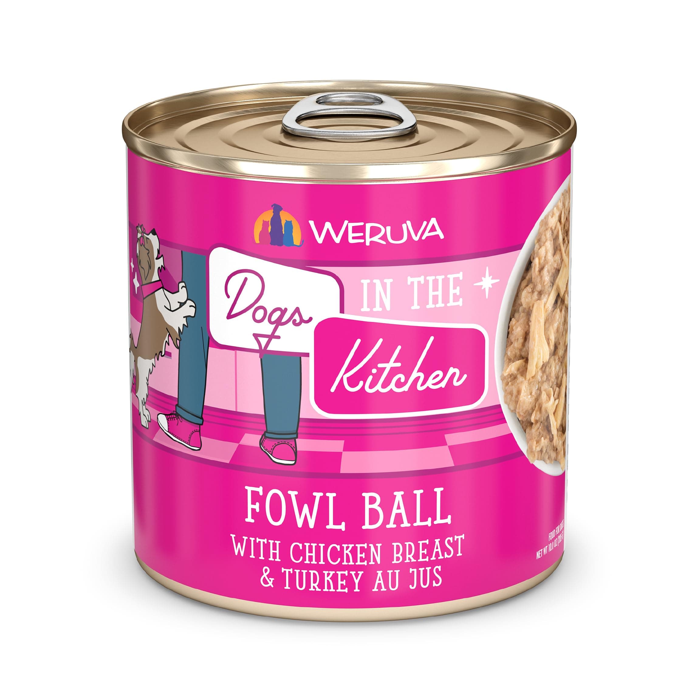 Dogs in The Kitchen, Fowl Ball with Chicken Breast & Turkey Au Jus Dog Food, 10oz Can (Pack of 12)