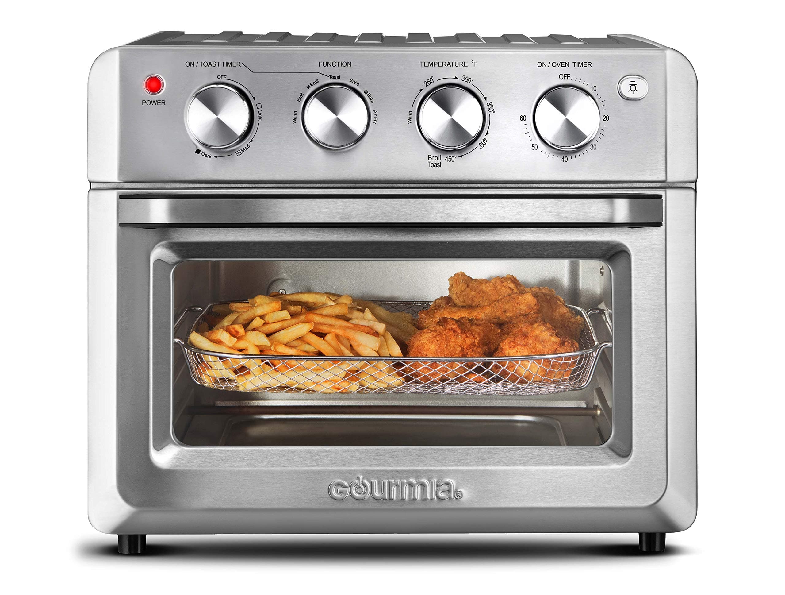 Gourmia Toaster Oven Air Fryer Combo 7-in-1 cooking functions 1550 watt, 19.8L capacity, accessories included convection rack, air frying basket GTF7580