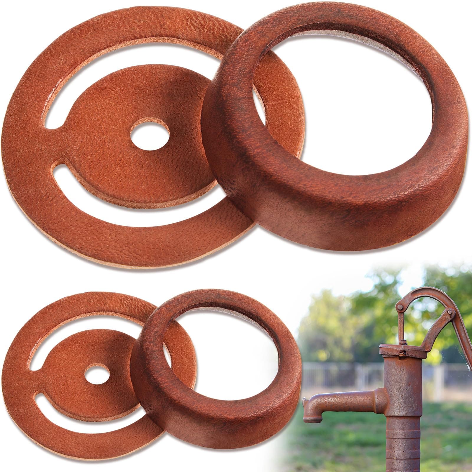 2 Sets Leather Pitcher Pump Repair Kit Include 2 Pcs 3 1/2 Incehs Lower Valve Leather 2 Pcs 3'' x 2'' Leather Cup Leather Lower Valve Leather Cup Pitcher Pump Well Kit for Spout Hand Press