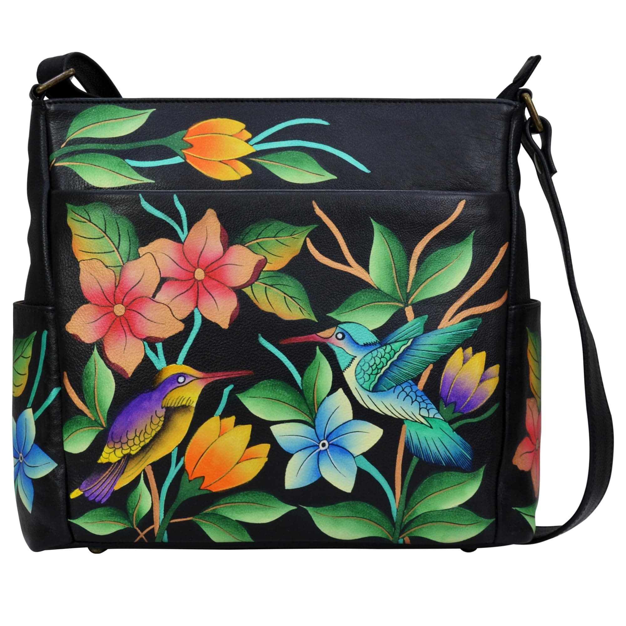 Women's Hand-Painted Genuine Leather Crossbody with Side Pockets