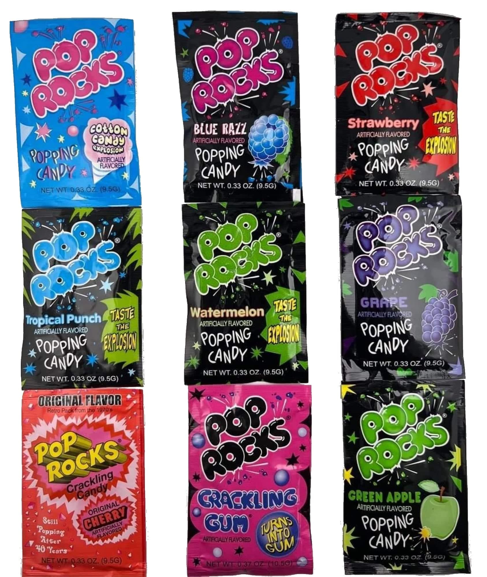 Popping Candy Variety 9 Flavor Pack by Snackivore, Set Includes One Pouch Each of Nine Flavors