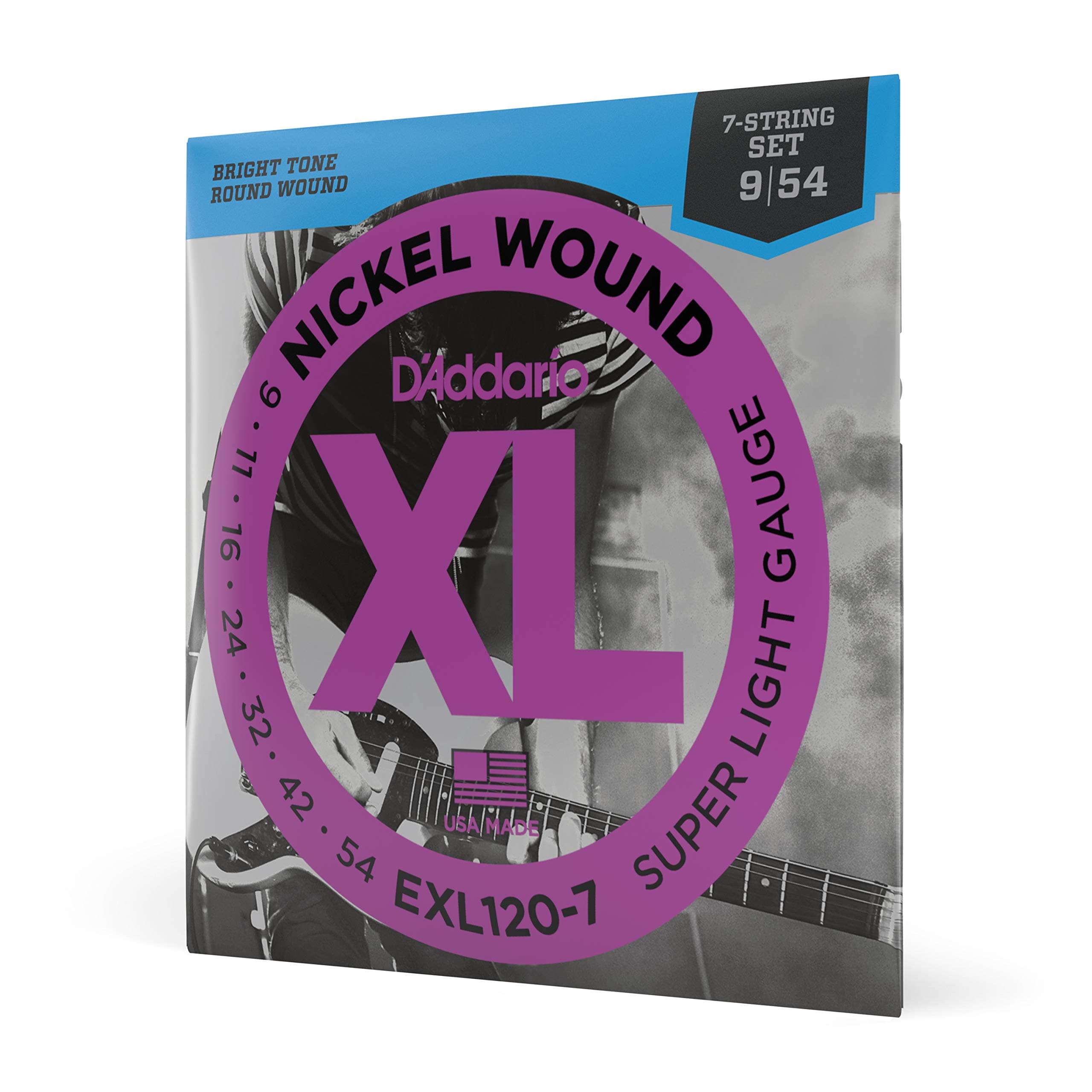 D'Addario Guitar Strings - XL Nickel Electric Guitar Strings - EXL120-7 - Perfect Intonation, Consistent Feel, Reliable Durability - For 7 String Guitars - 09-54 Super Light 7-String