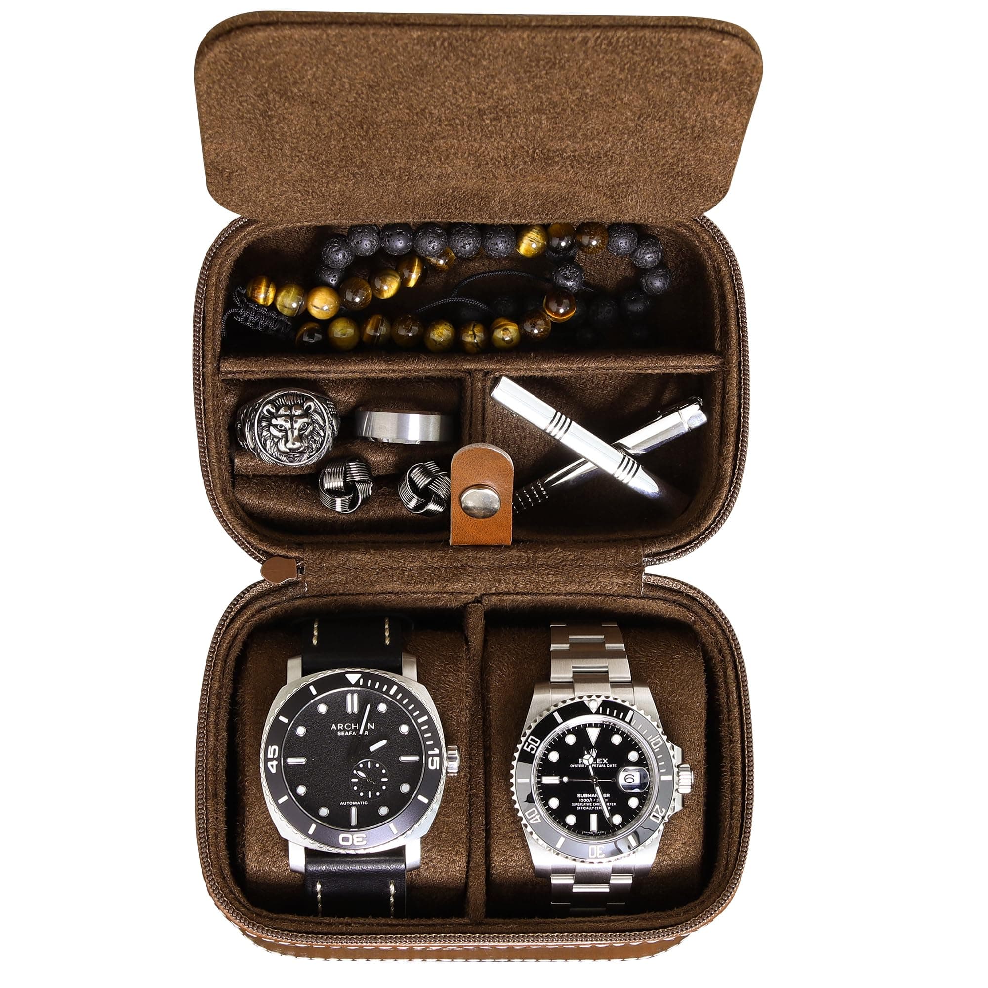 ROTHWELL 2 Watch Travel Case Storage Organizer for 2 Watches | Tough Portable Protection w/Zipper Fits All Wristwatches & Smart Watches Up to 50mm