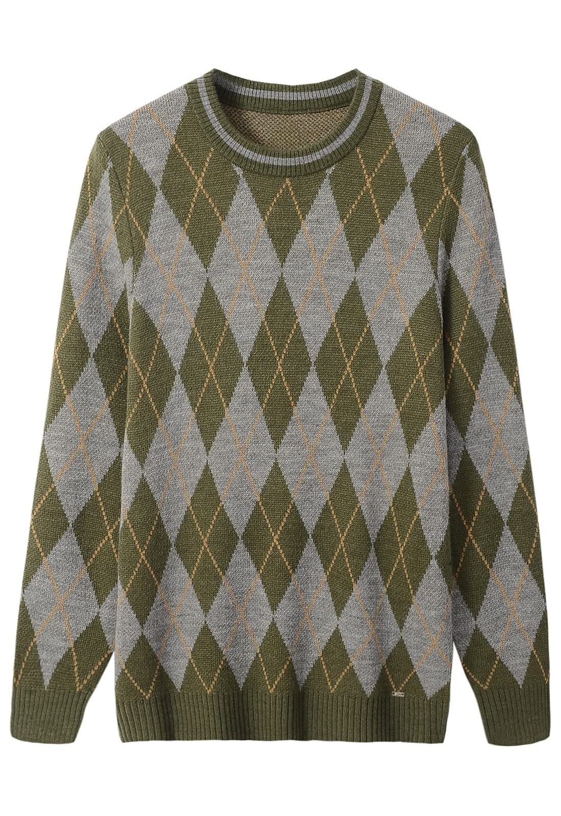 ZHILI Men's Retro Argyle Sweater Loose Crewneck Pullover Long Sleeve