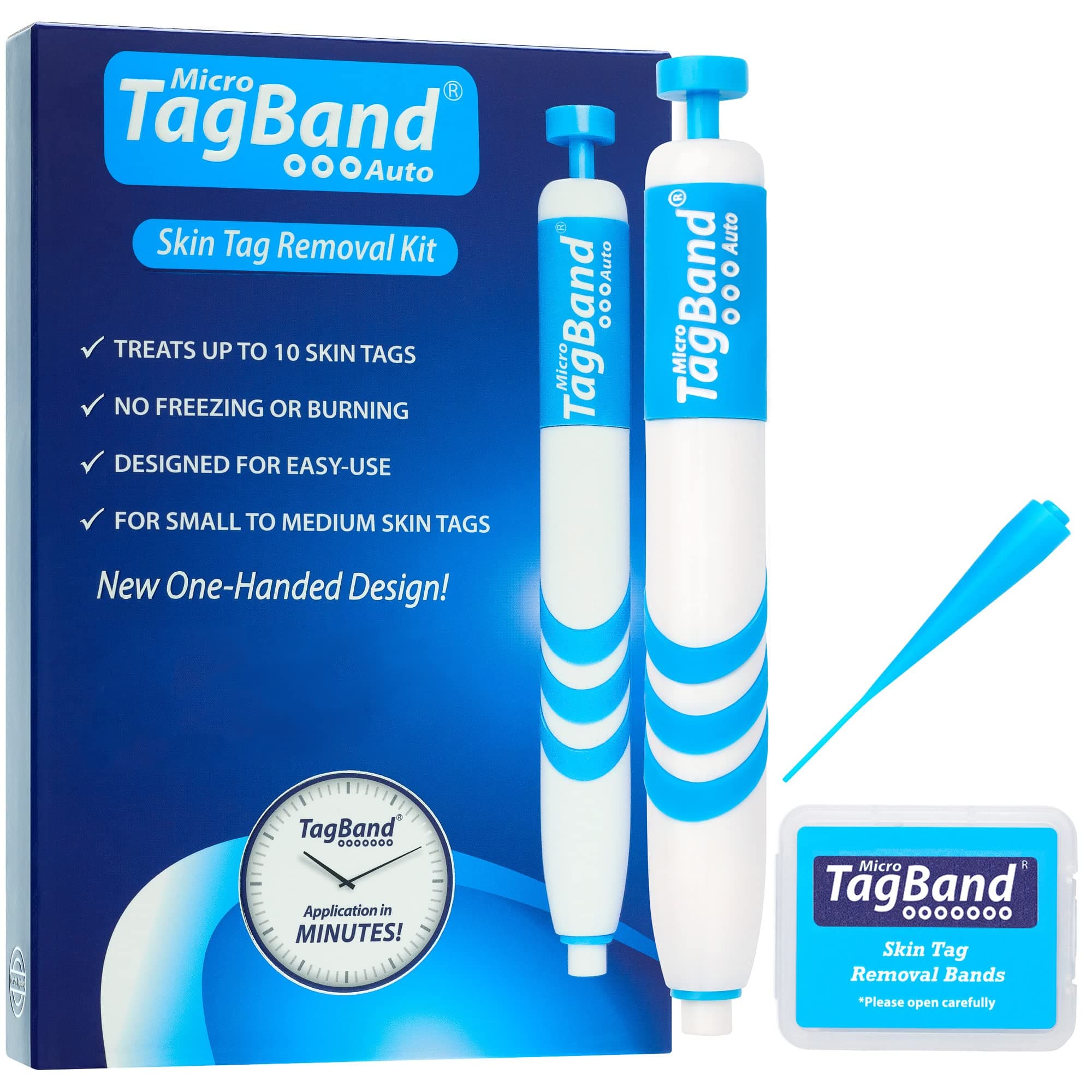 Auto Tagband Skin Tag Removal Kit, Fast Effective & Safe Remover Small/Medium Skintags (2mm-4mm) on Face Hard Reach Areas, Onehand Application Home Minutes, Includes Pen + 10 Bands