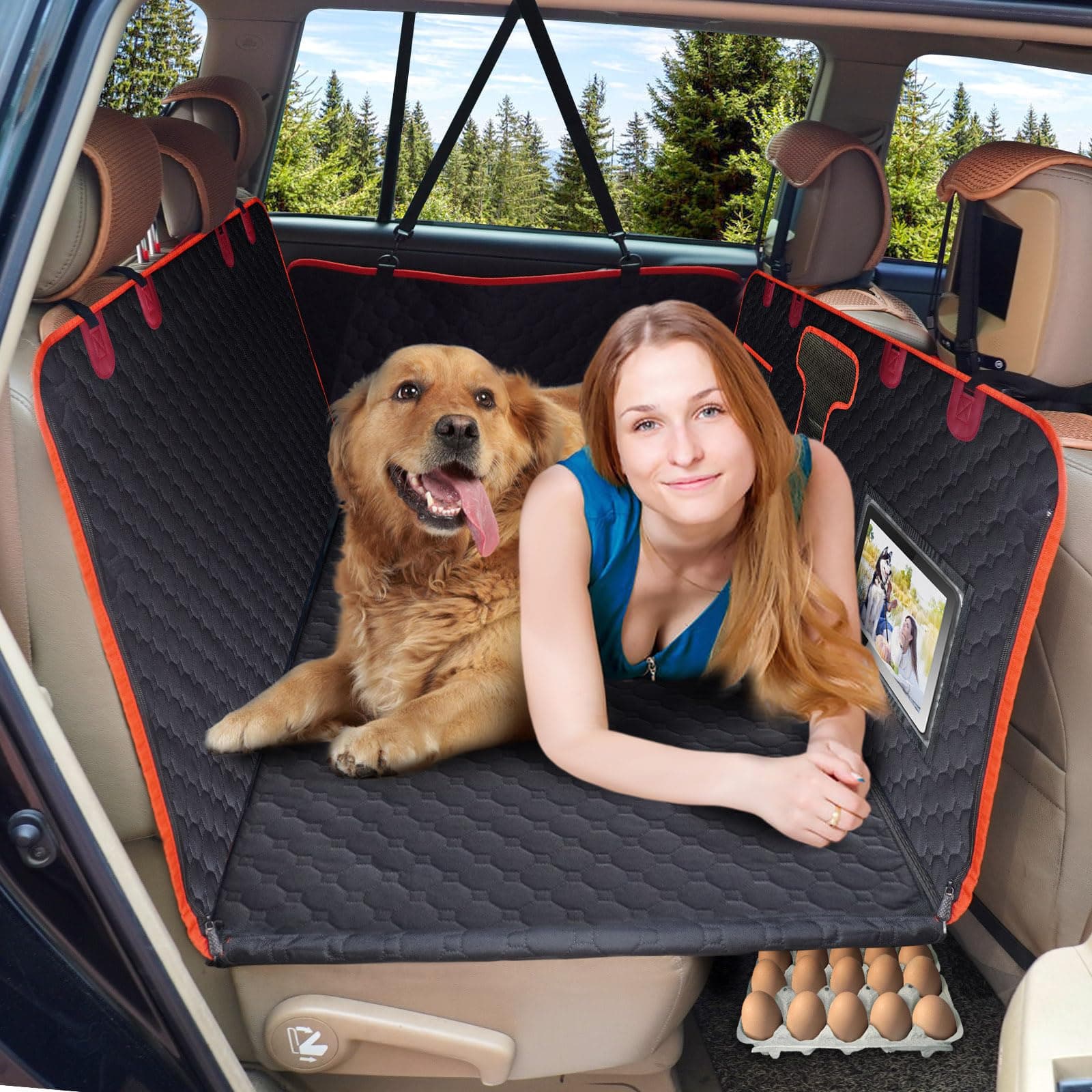 SerPro Back Seat Extender for Dogs,Hard Bottom Dog Car Seat Cover,Waterproof Dog Bed Hammock for Car Travel Camping,Pet Dog Bed Mattress Backseat Protector for Dogs Most Cars Suvs Trucks,