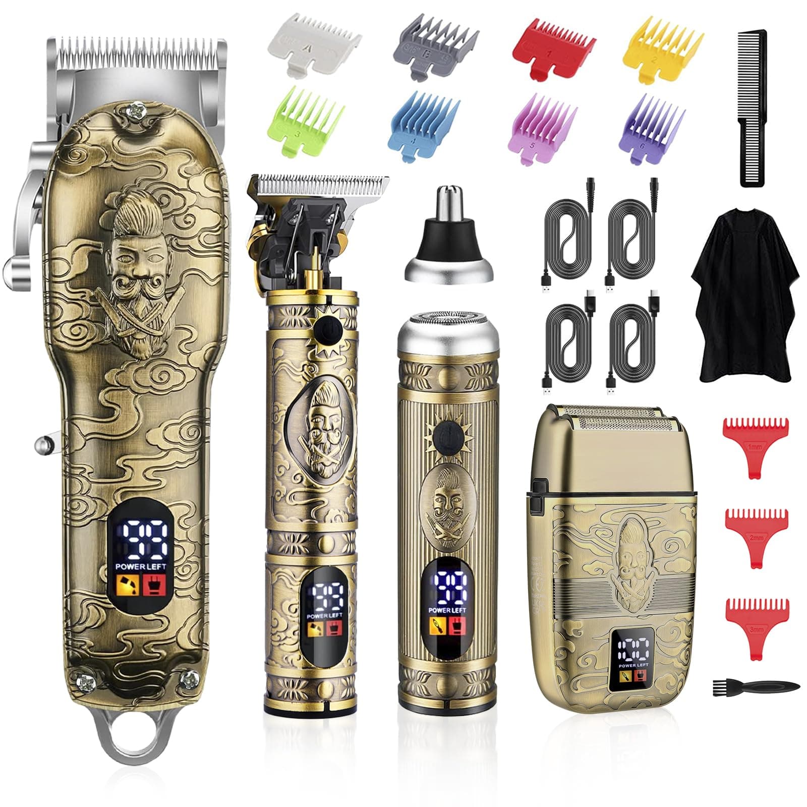 Soonsell Men's Professional Hair Clippers & Trimmer Set with T-Blade, Nose Trimmer, Foil Shaver and LCD Display Display(Bronze