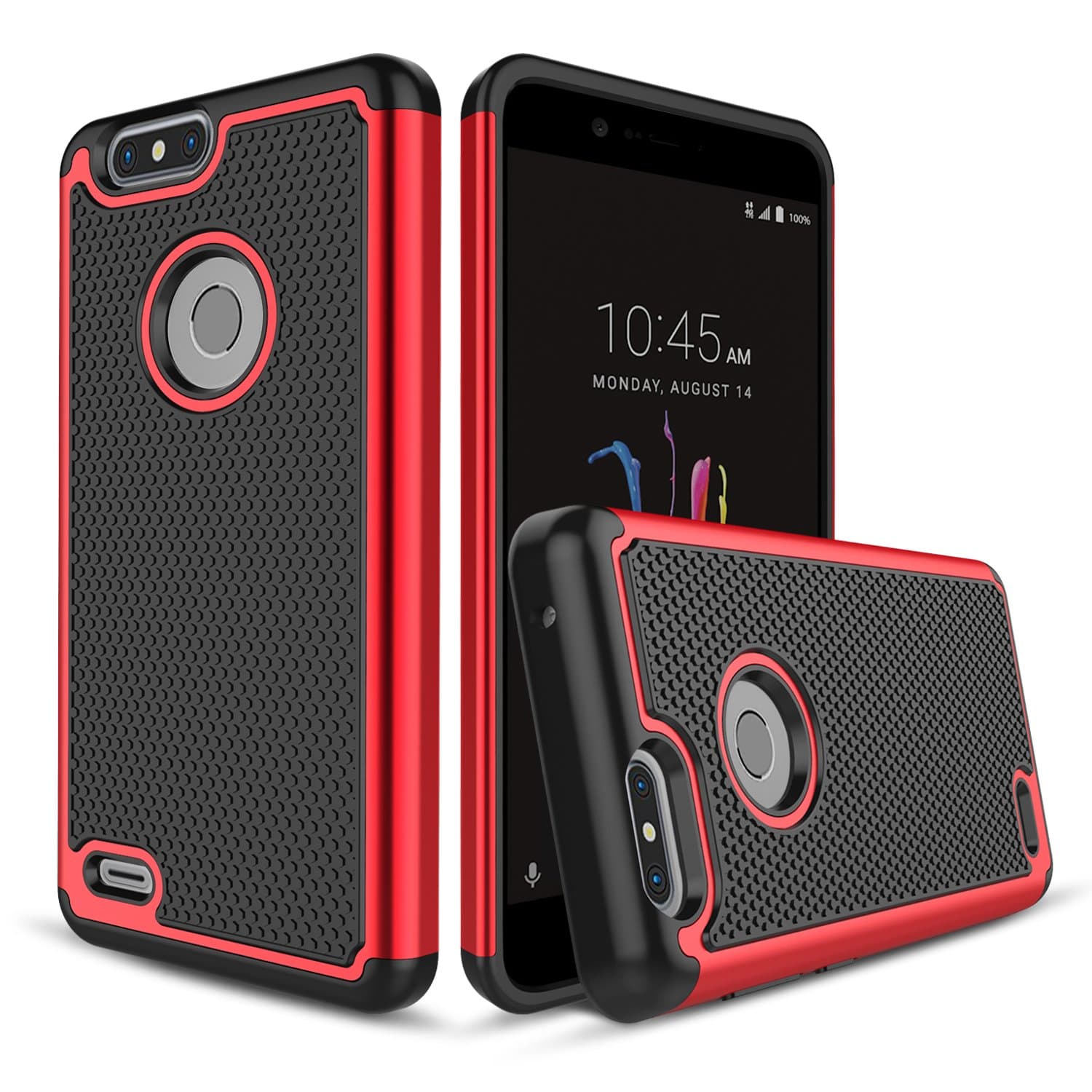 Shockproof Slim Anti Scratch Hybrid Dual Layer Armor Defender Protective Phone Case Compatible with ZTE Z982/ZTE Blade Z Max/ZTE ZMax Pro 2/ZTE Sequoia (Red)