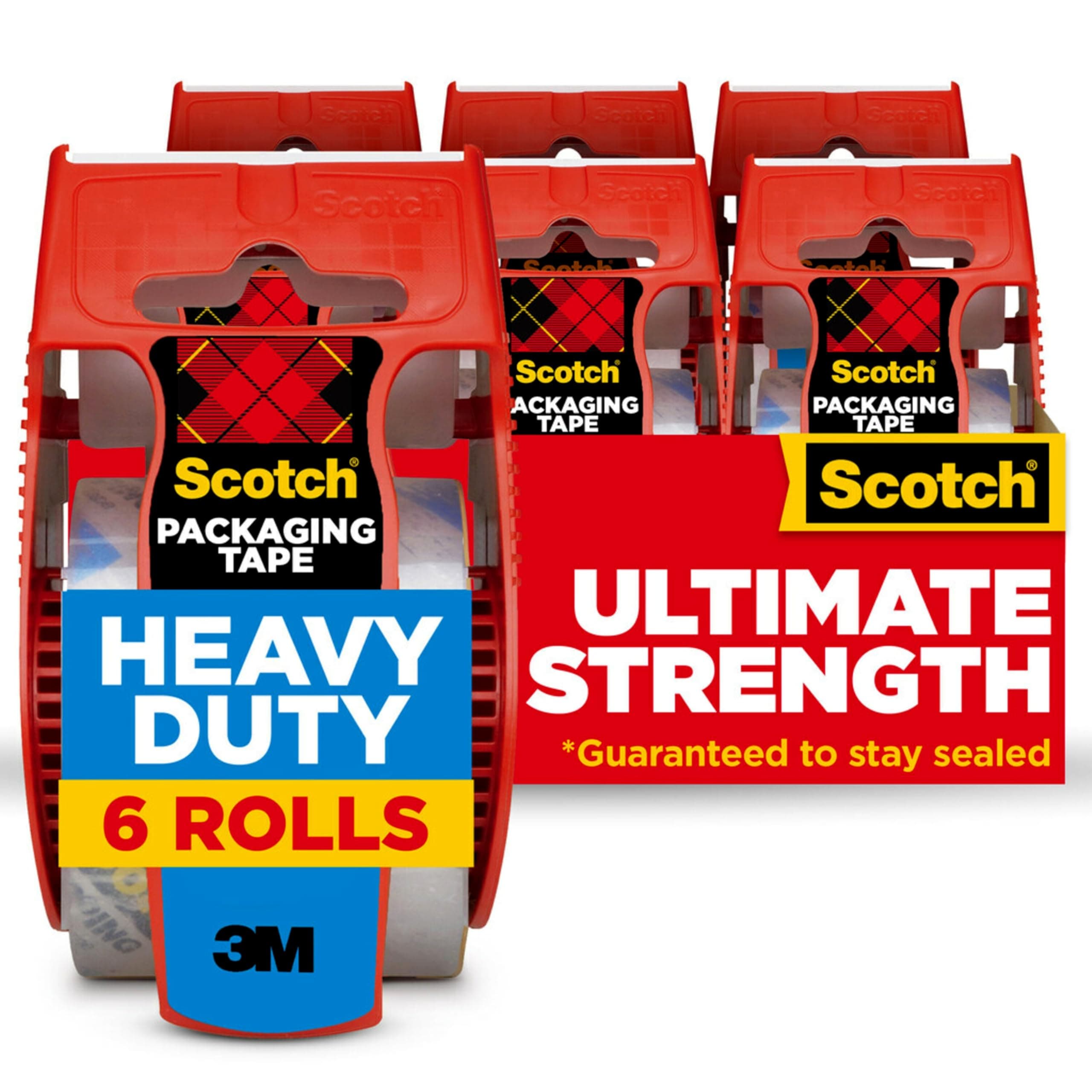 Scotch Heavy Duty Packaging Tape, 1.88" X 22.2 Yd, Designed For Packing, Shipping And Mailing, Strong Seal On All Box Types, 1.5" Core, Clear, 6 Rolls With Dispenser (142-6)