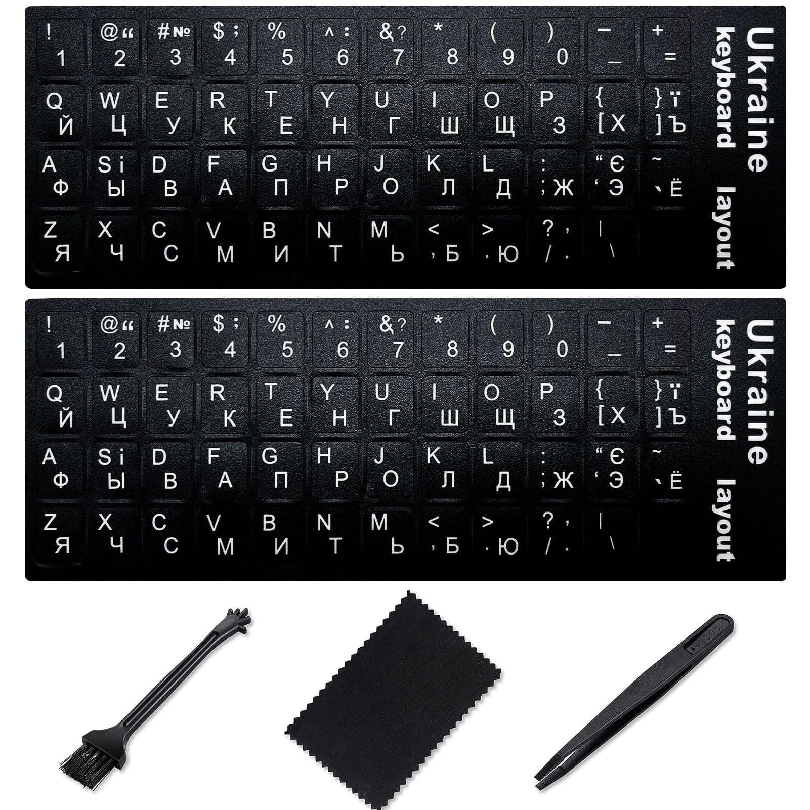 Softamm Ukrainian Keyboard Stickers[5 in 1],Ukraine Keyboard Sticker with White Letter/Black Background,Matte Vinyl Russian Belarus Keyboard Sticker for Computer Laptop Notebook Desktop