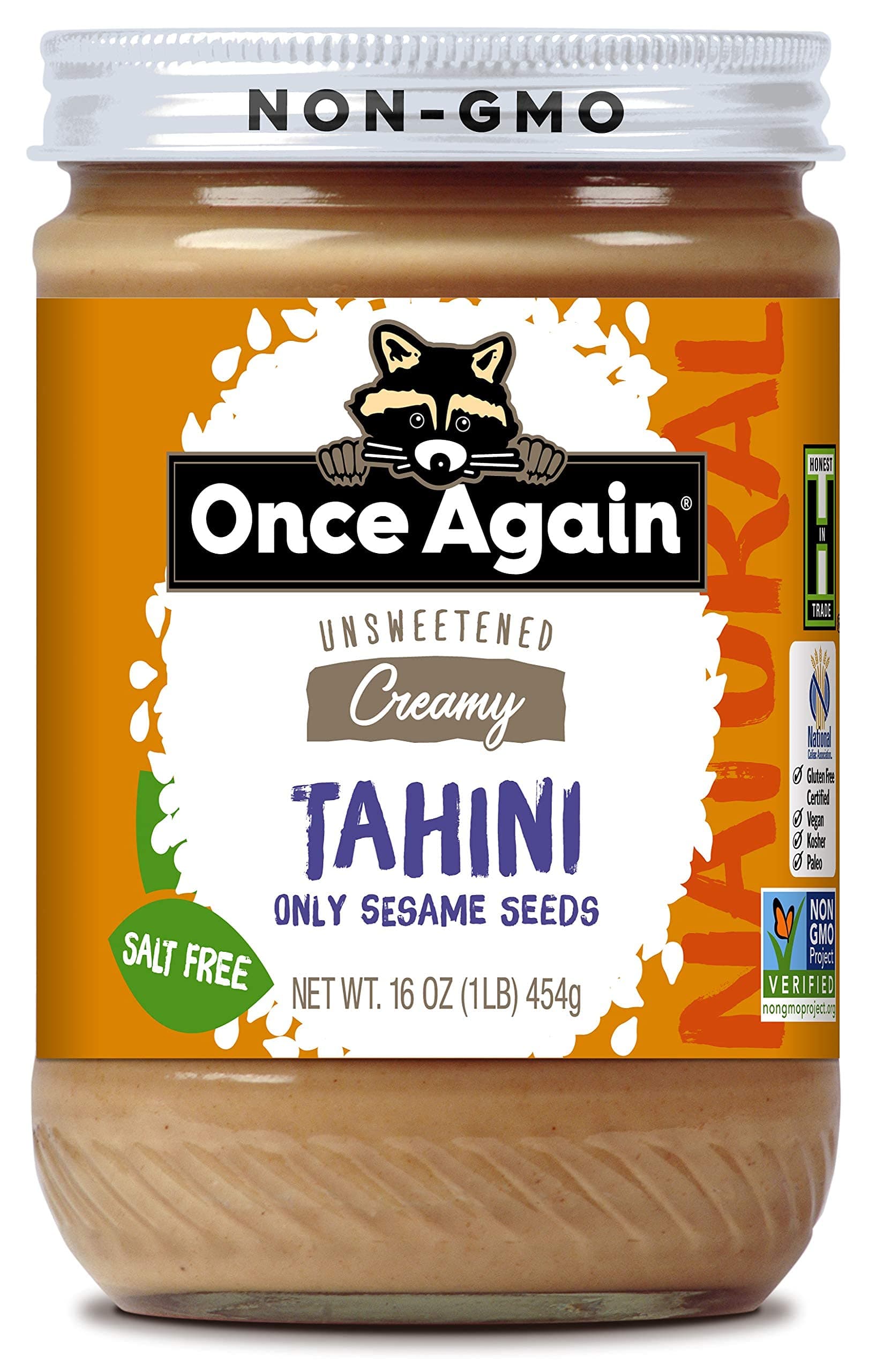 Organic Tahini, Single Ingredient - Vegan, Non-GMO, Kosher, Gluten Free - For Hummus Dips, Dressings, Spreads - Organic Tahini Paste from Pure Sesame Seeds (16 oz Glass Jar)