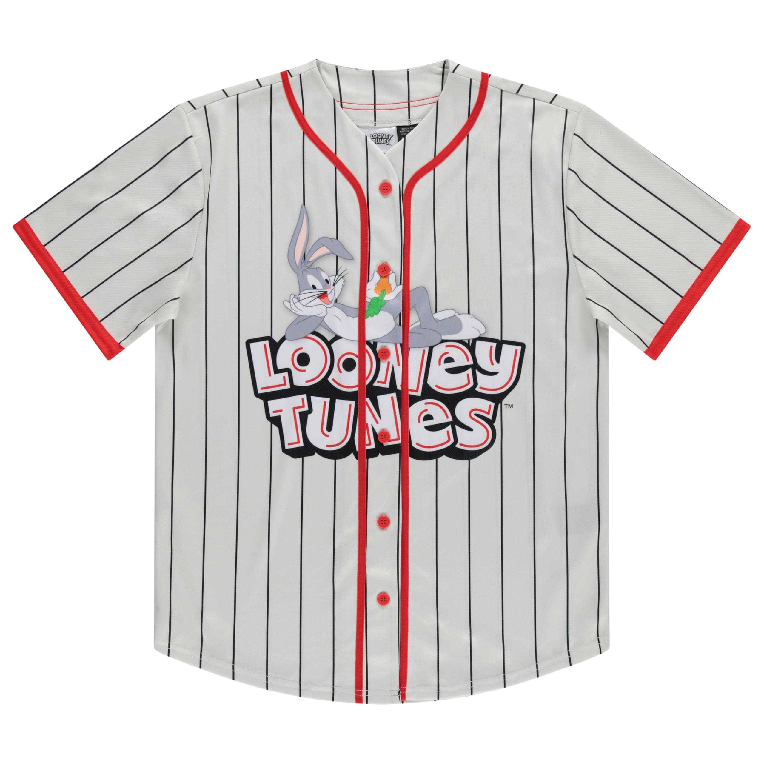 LOONEY TUNESMens Baseball Jersey - Lola Bunny, Tweety, Bugs and Taz Mesh Button Down Baseball Jersey